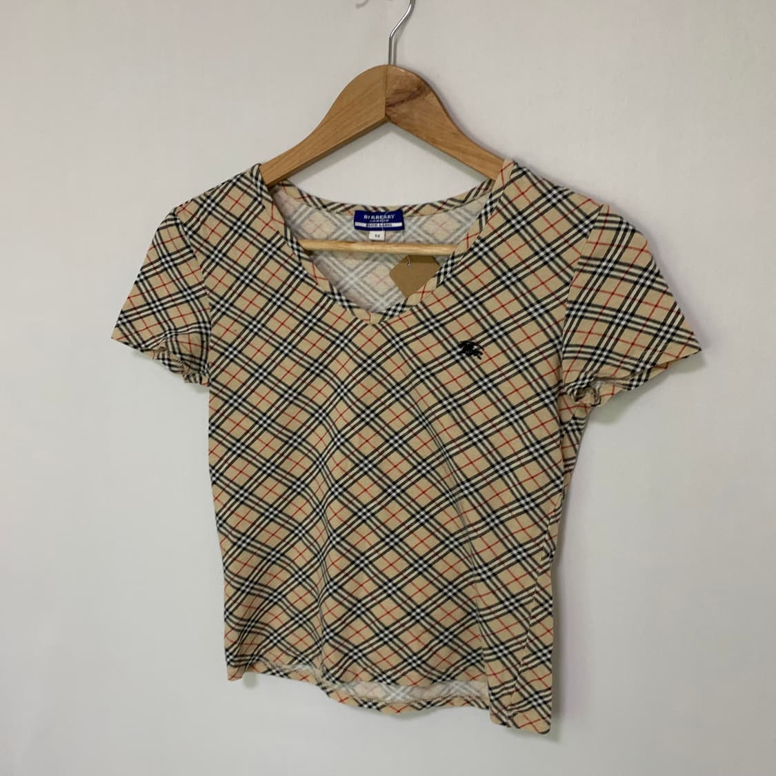 버버리 블루라벨 브이넥 노바 체크 반팔 크롭 슬림 딱붙 빈티지 티셔츠 상품이미지2