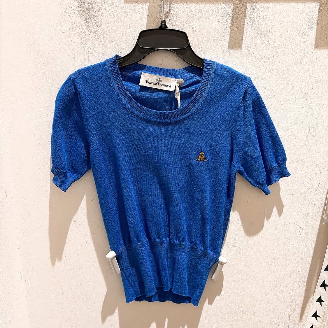 (정품/새상품) 비비안웨스트우드 여성 블루 코튼 캐시미어 반팔 니트 상품이미지1