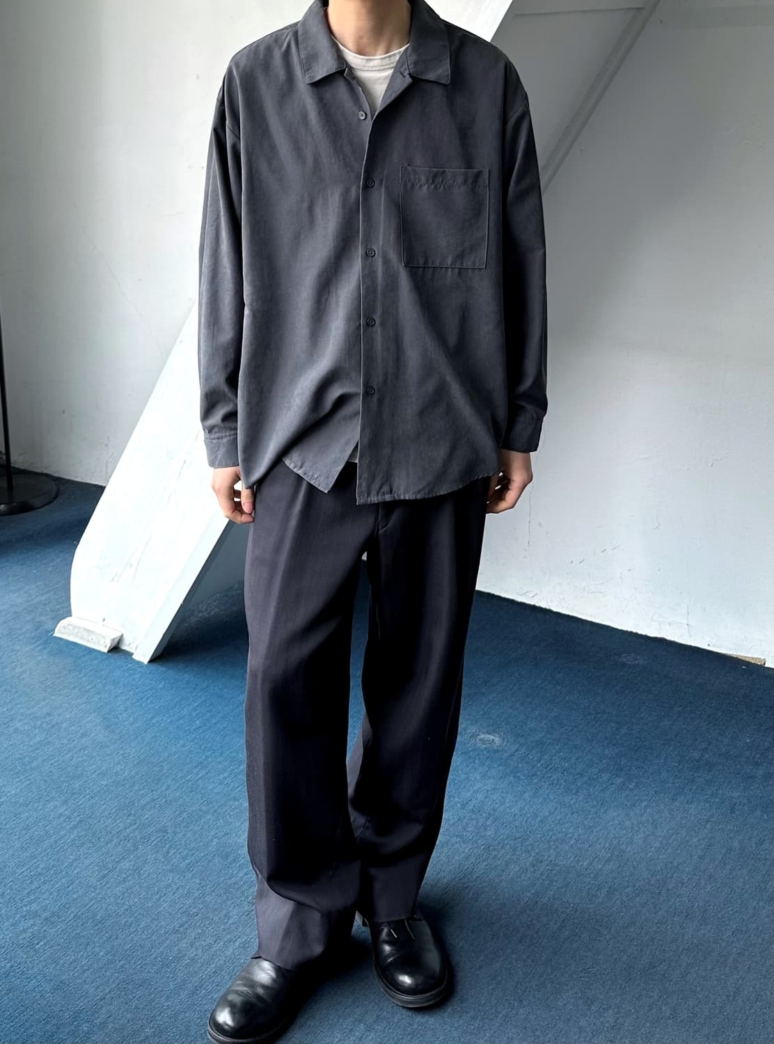  Soft fabric wide silhouette open collar 상품이미지6