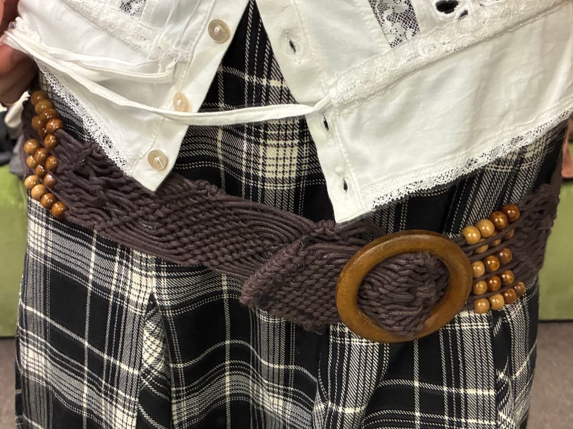 Japanese vintage Mori 보헤미안 비즈 디테일 갈색 벨트 상품이미지1