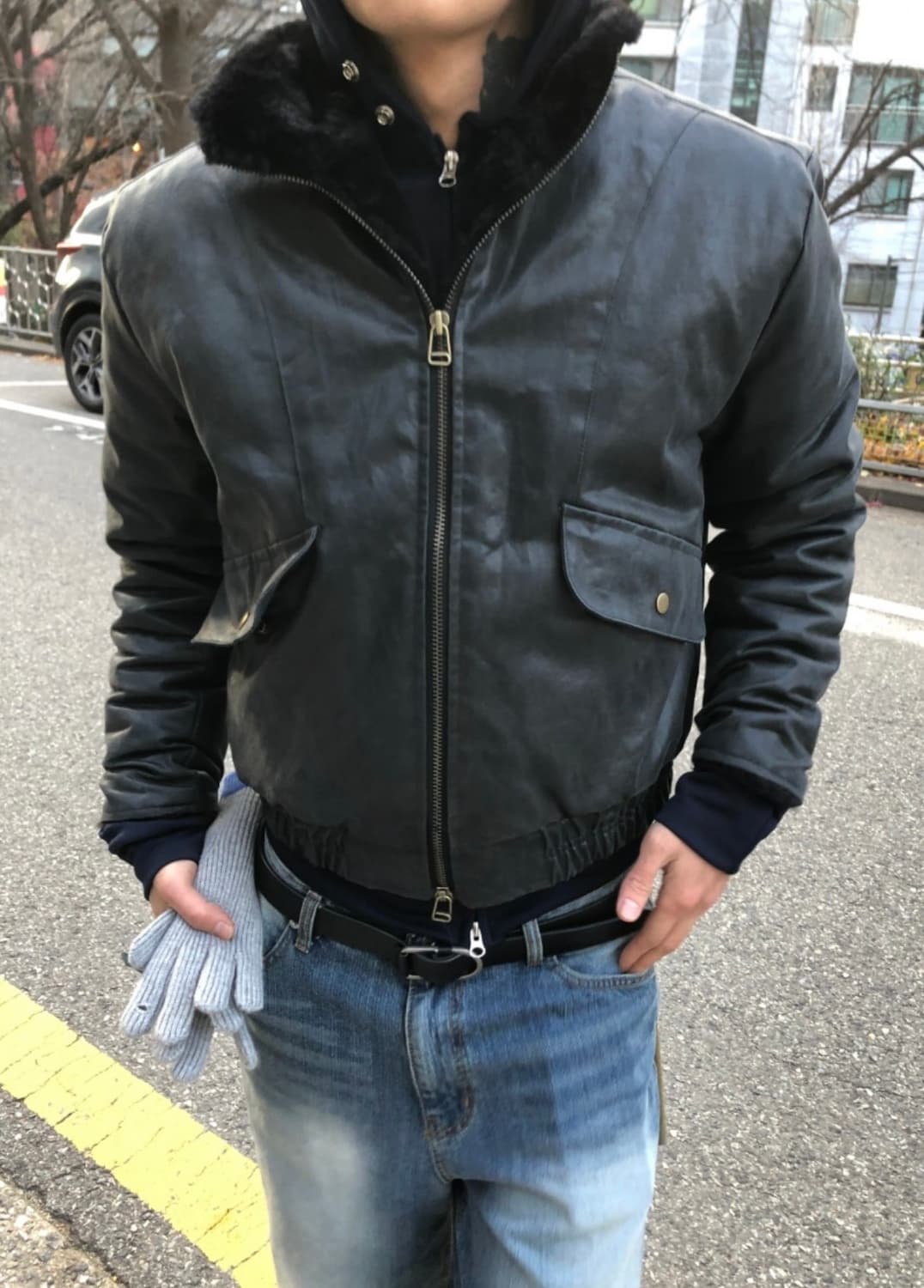 페이크 퍼 레더 자켓 상품이미지1