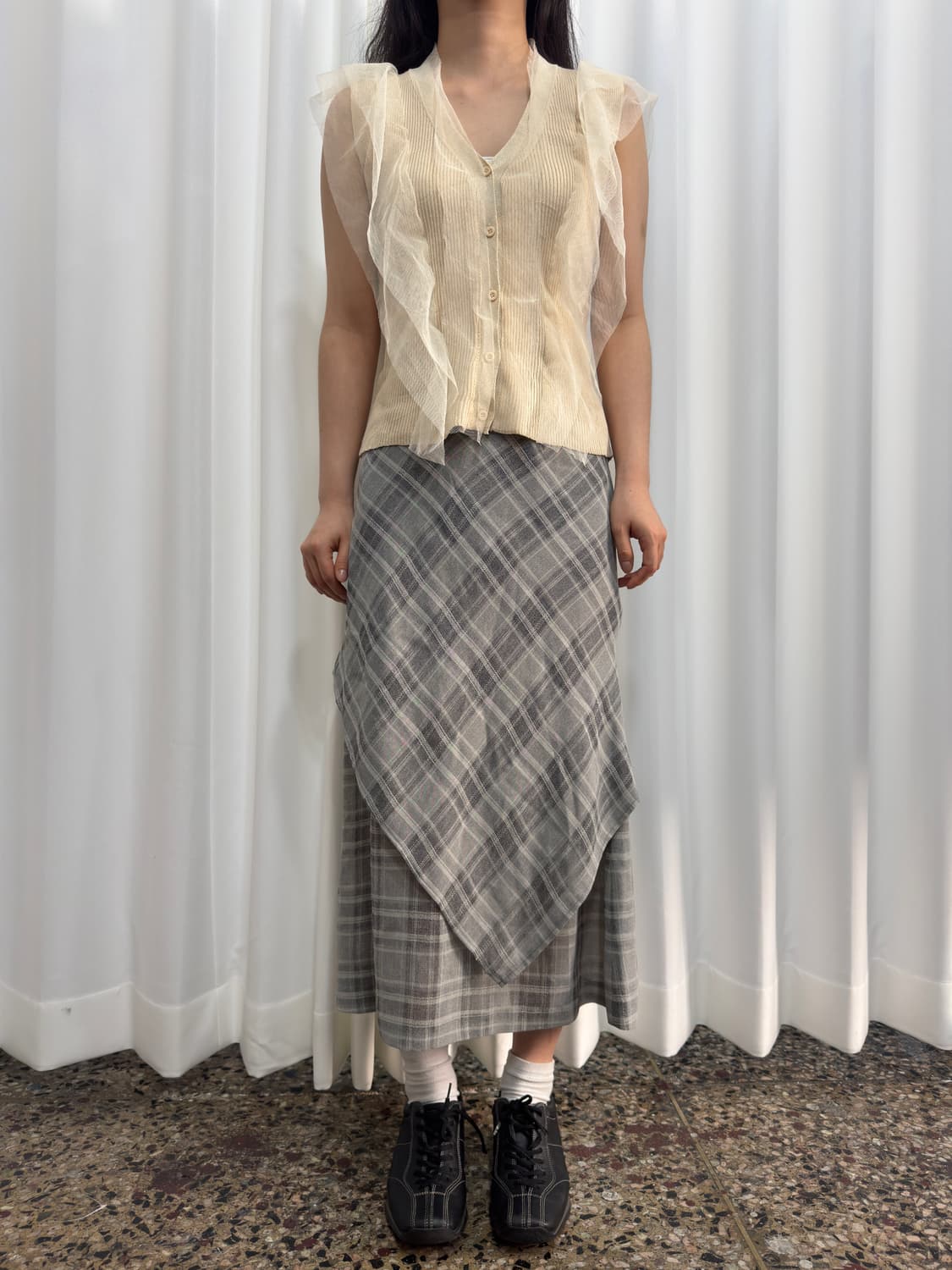 check layered skirt 상품이미지1