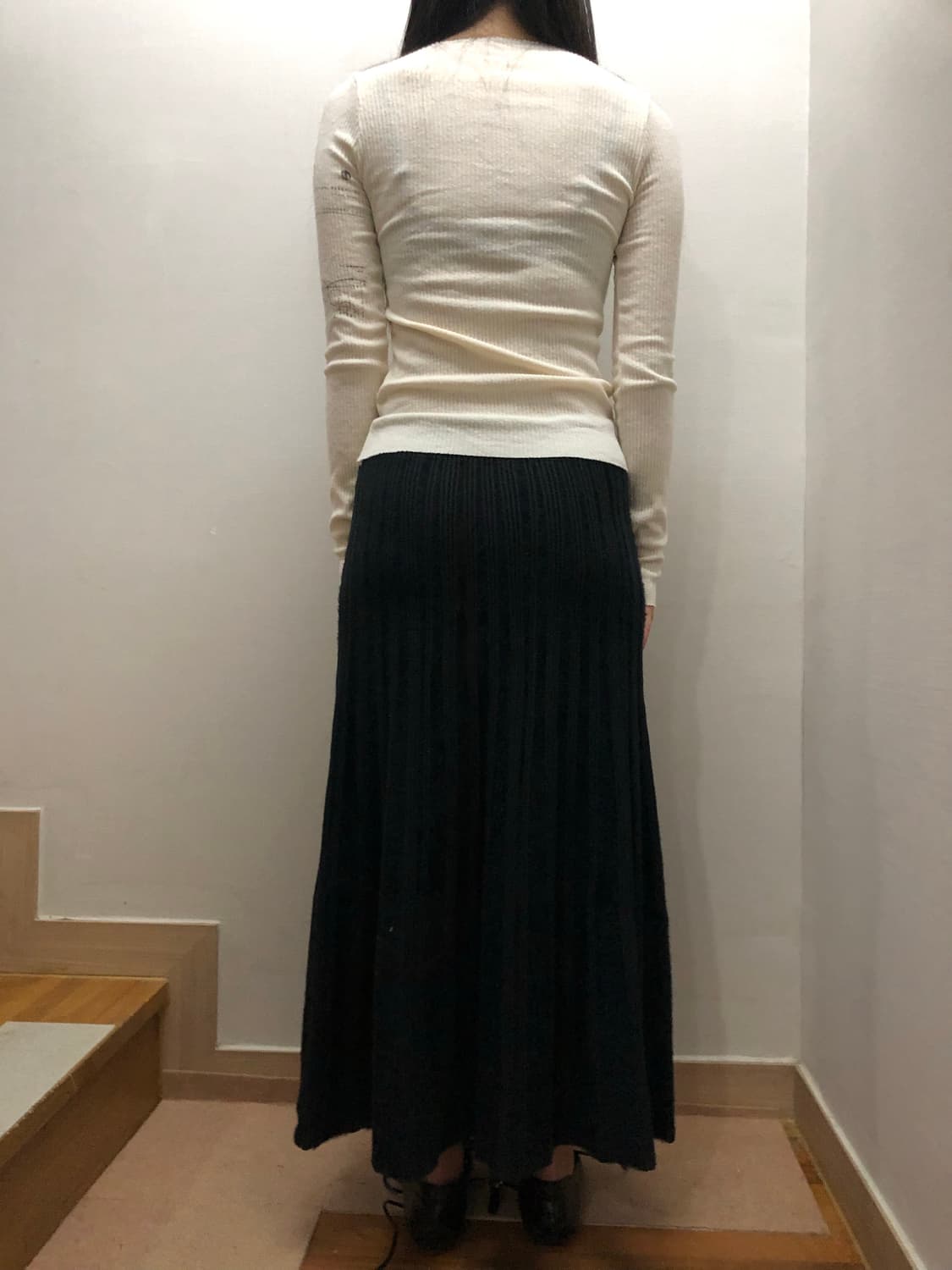 빈티지 블랙 스트라이프 롱 니트 스커트 상품이미지7