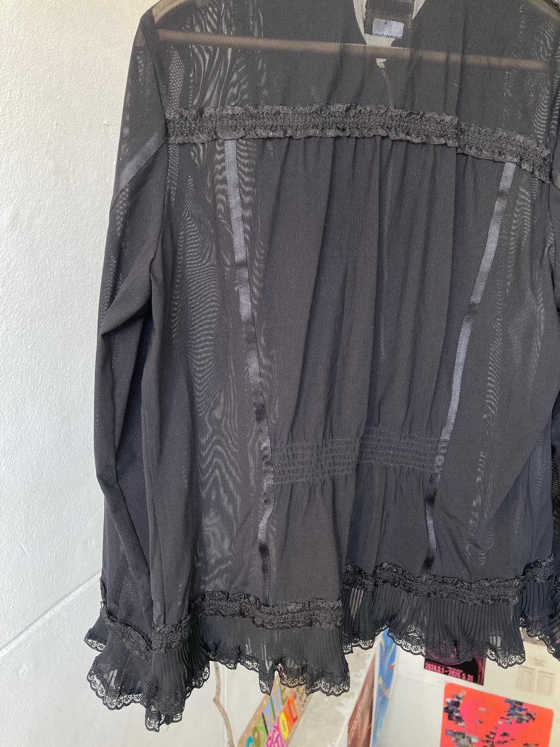 블랙 시스루 레이스 집업 블라우스 상품이미지6