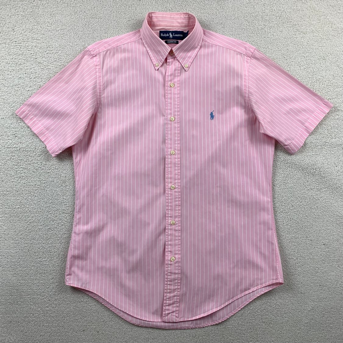 폴로 랄프로렌 포니로고 클래식핏 핑크 스트라이프 하프셔츠 상품이미지1