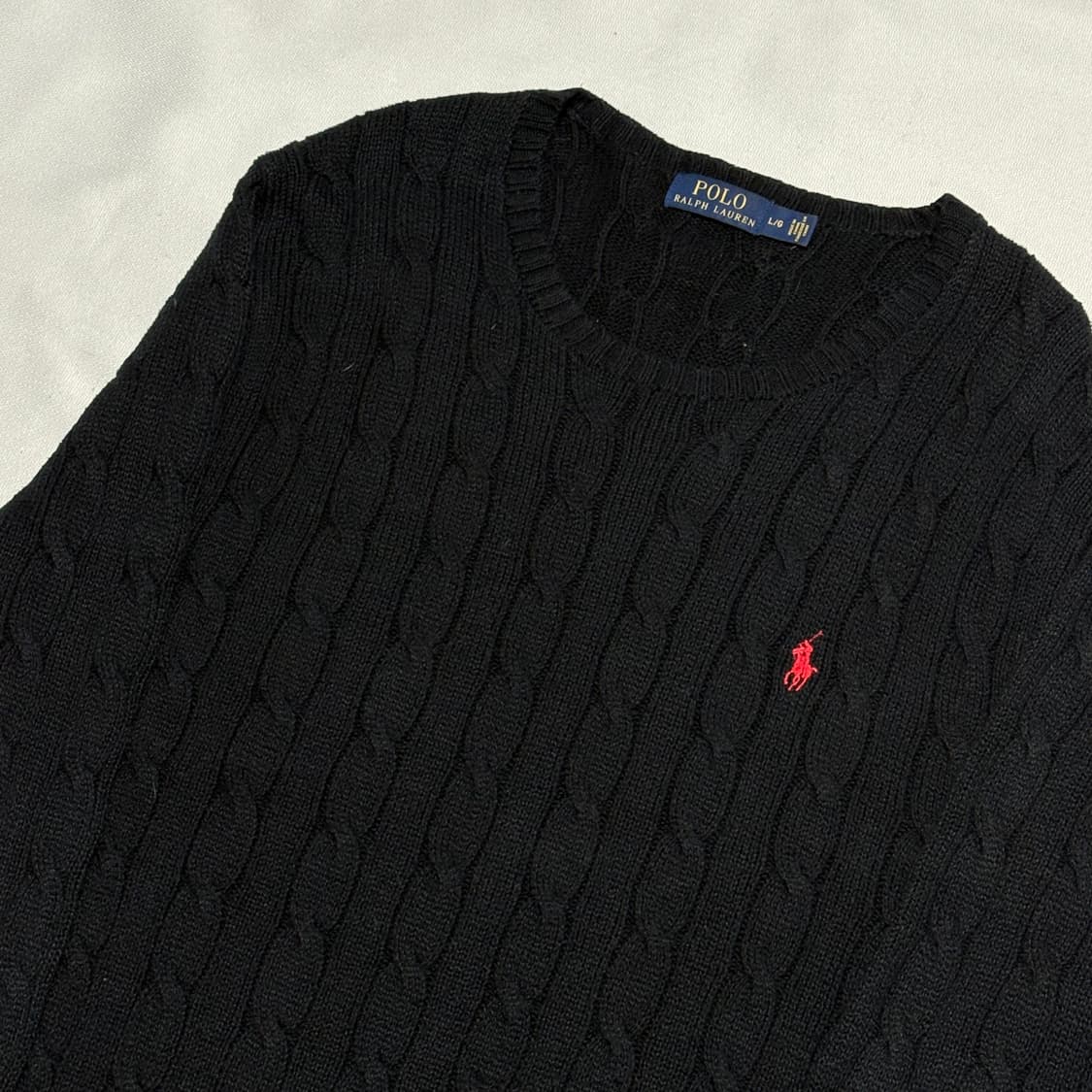 L 폴로랄프로렌 코튼 케이블 라운드넥 블랙 니트 상품이미지1