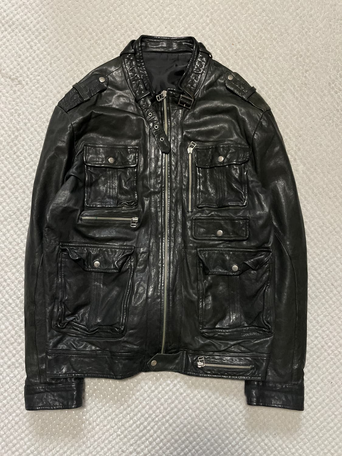 웨스컨 무드 램스킨 양가죽 절개 포켓 레더 자켓 상품이미지1