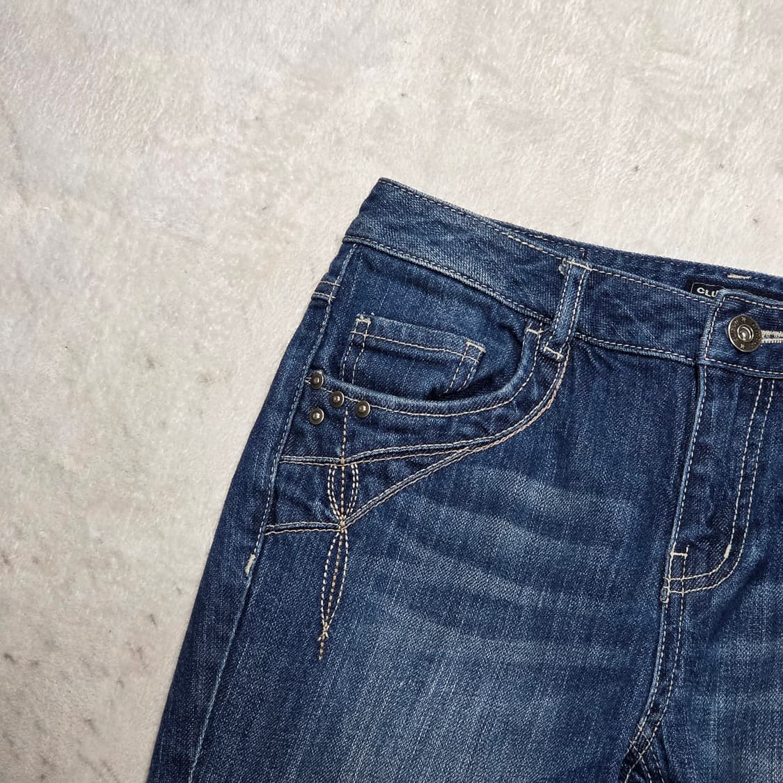 빈티지 스터드 자수 진청 스트레이트 팬츠 상품이미지5