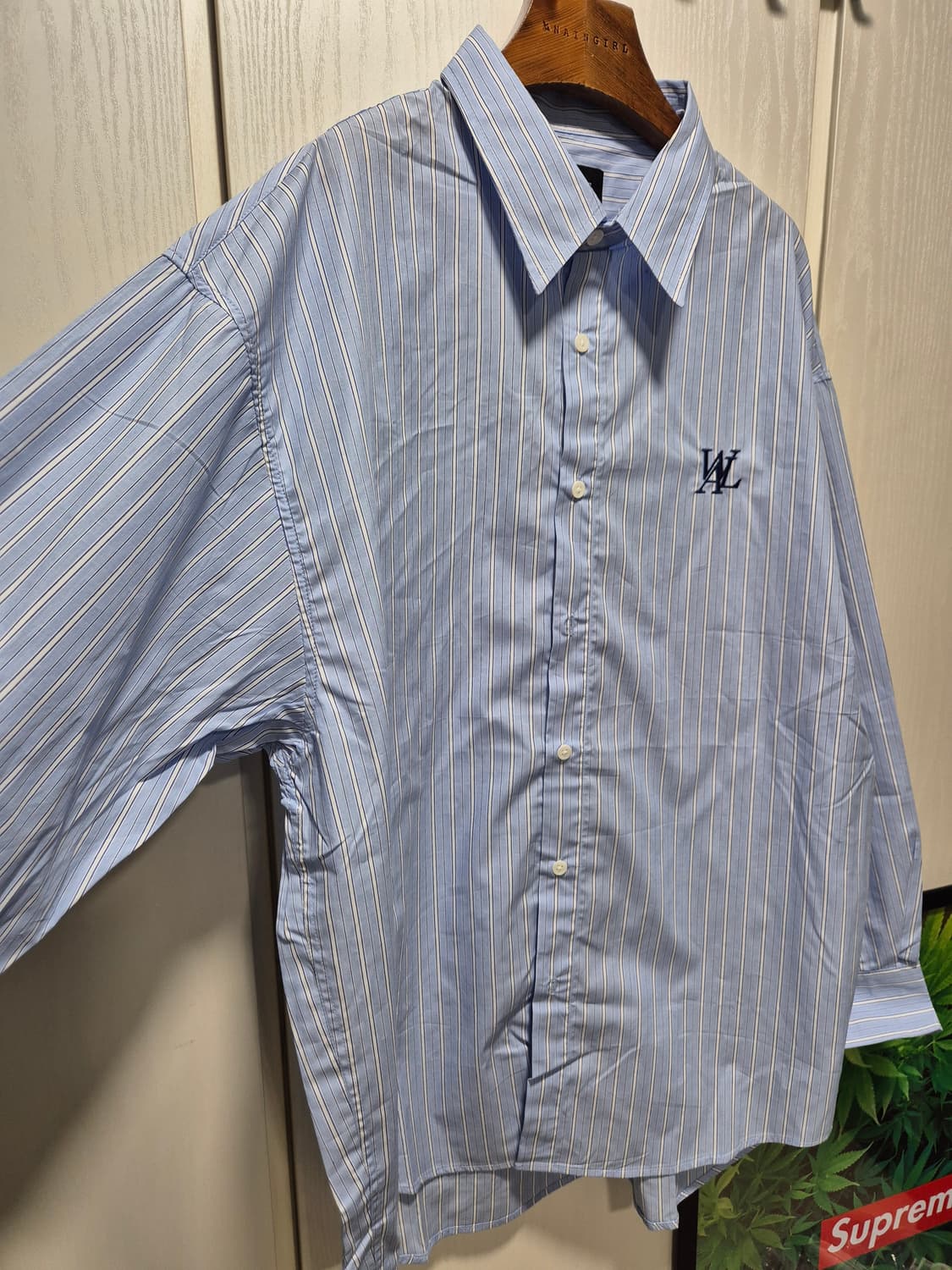 (세일)(새상품)우알롱 스트라이프 셔츠 블루 상품이미지4