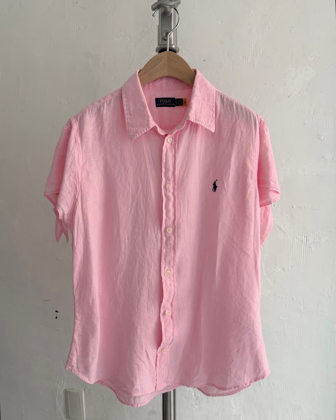 Polo 폴로 랄프로렌 QR신형 핑크컬러 린넨 반팔 셔츠 상품이미지4