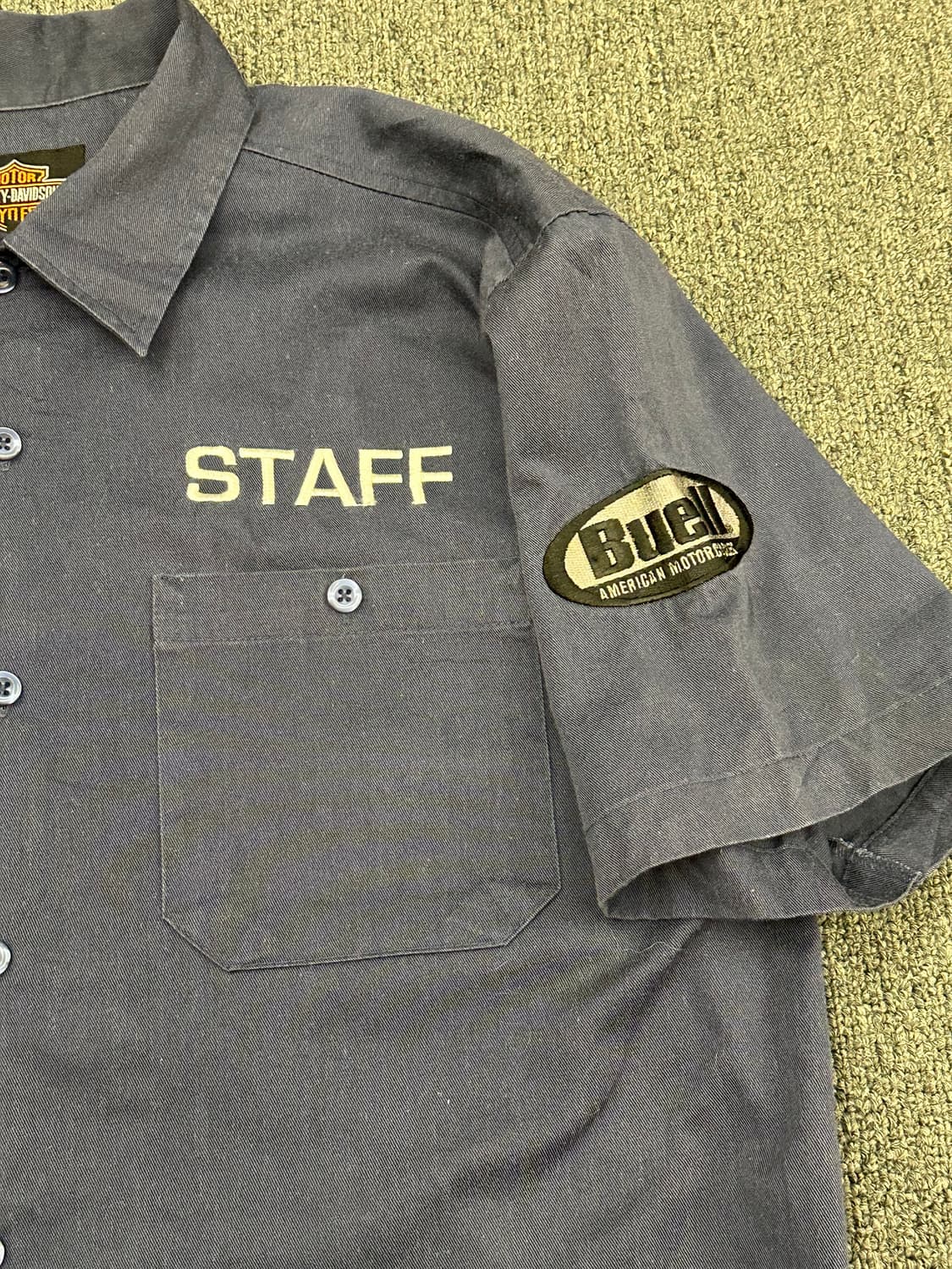 M)할리데이비슨 빈티지 패치 STAFF 자수 네이비 반팔셔츠 상품이미지3