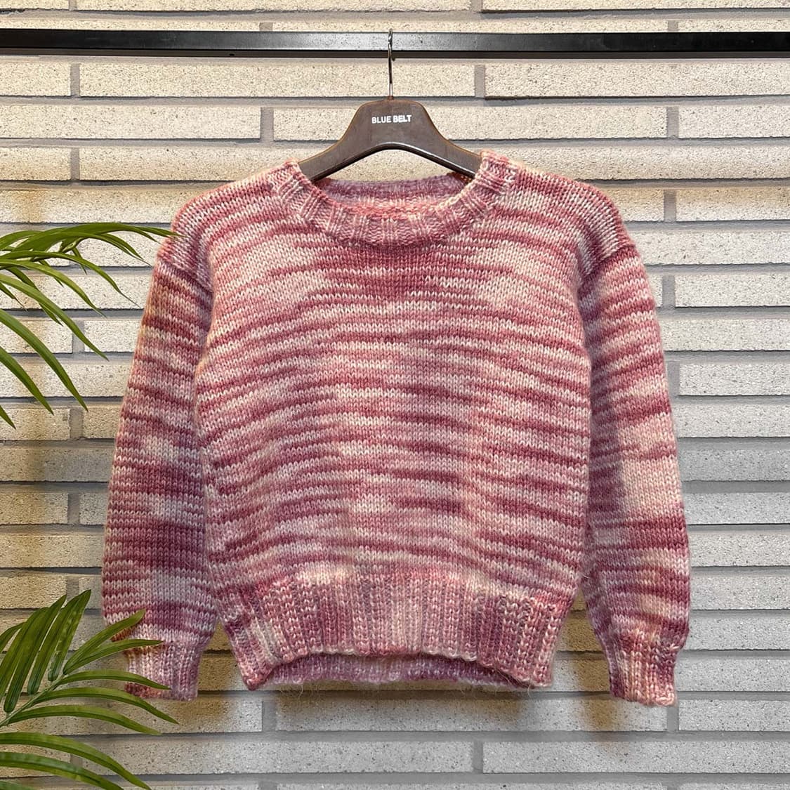 JPN VINTAGE 보카시 크롭 니트 라운드넥 믹스컬러 디테일 핑크 상품이미지2