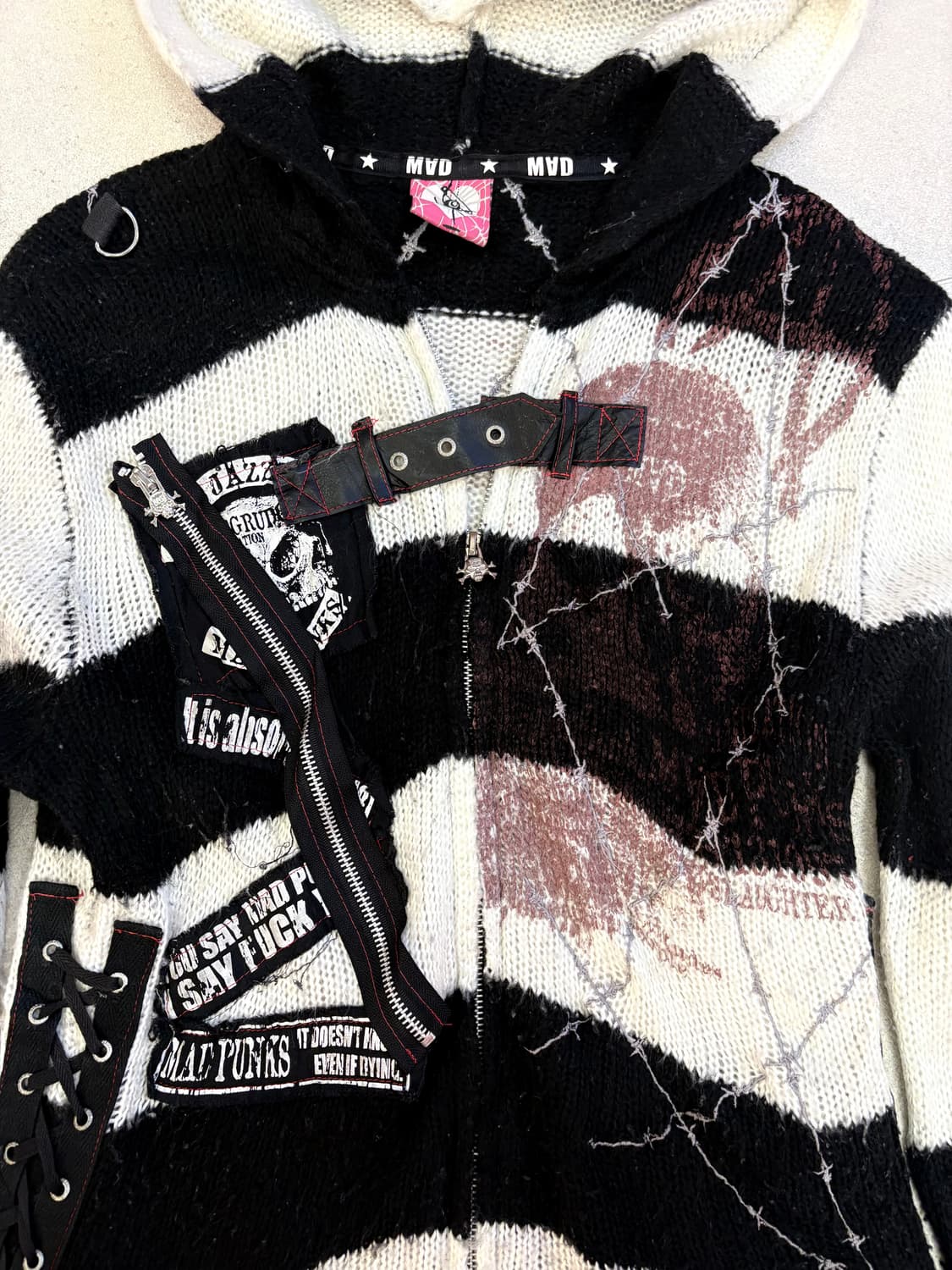 매드펑크 단가라 고양이 후드집업 상품이미지3