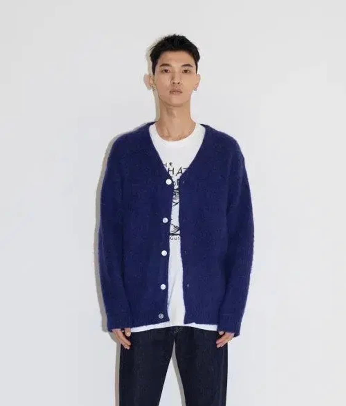 유니온아카이브 알파카 가디건 M 블루 상품이미지2