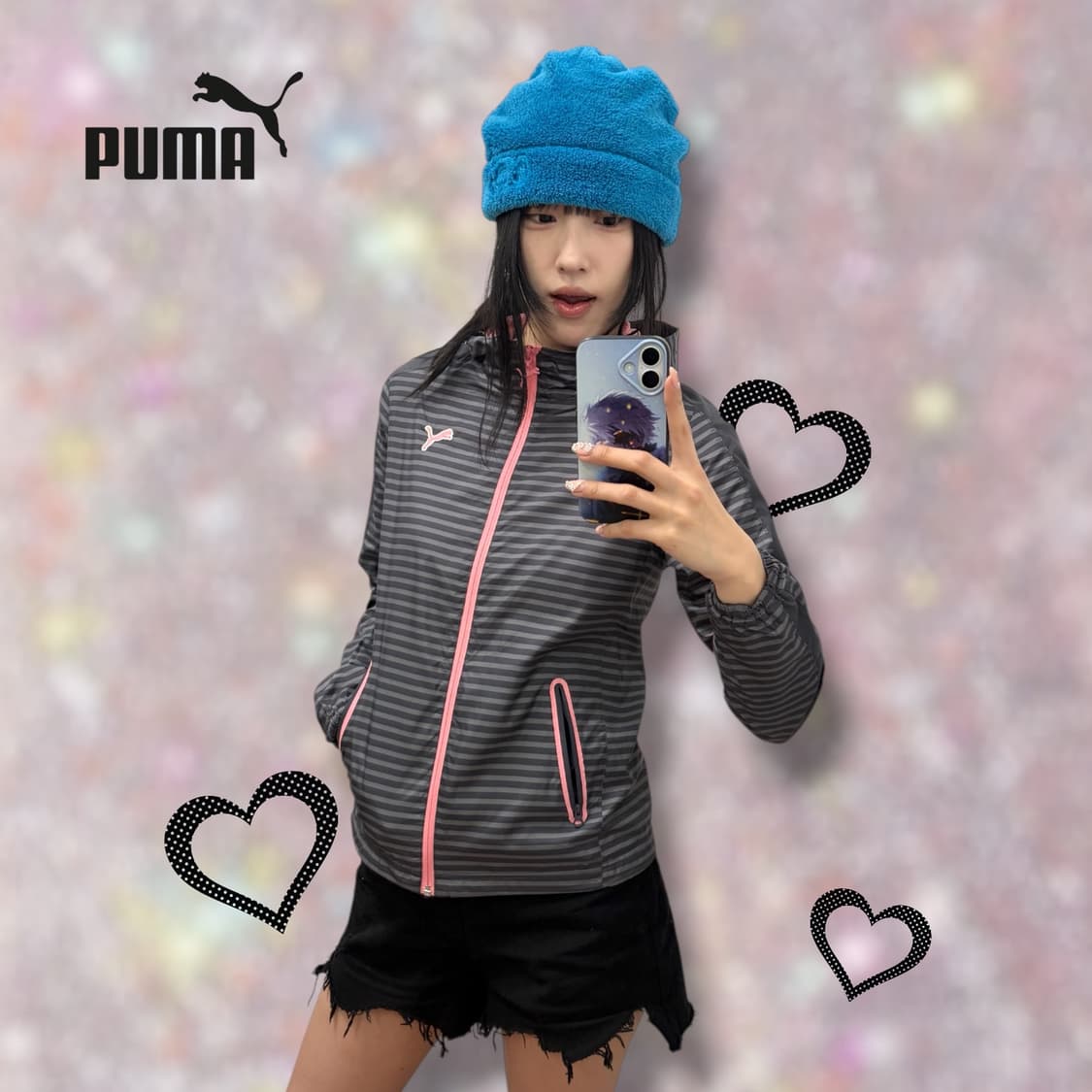 푸마 핑크로고 스트라이프 바람막이 상품이미지1