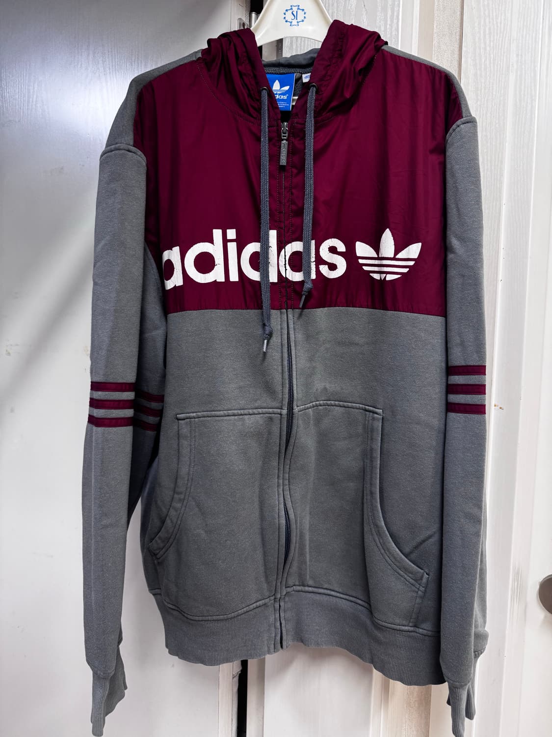 아디다스 삼선 후드집업 버건디/회색 상품이미지2