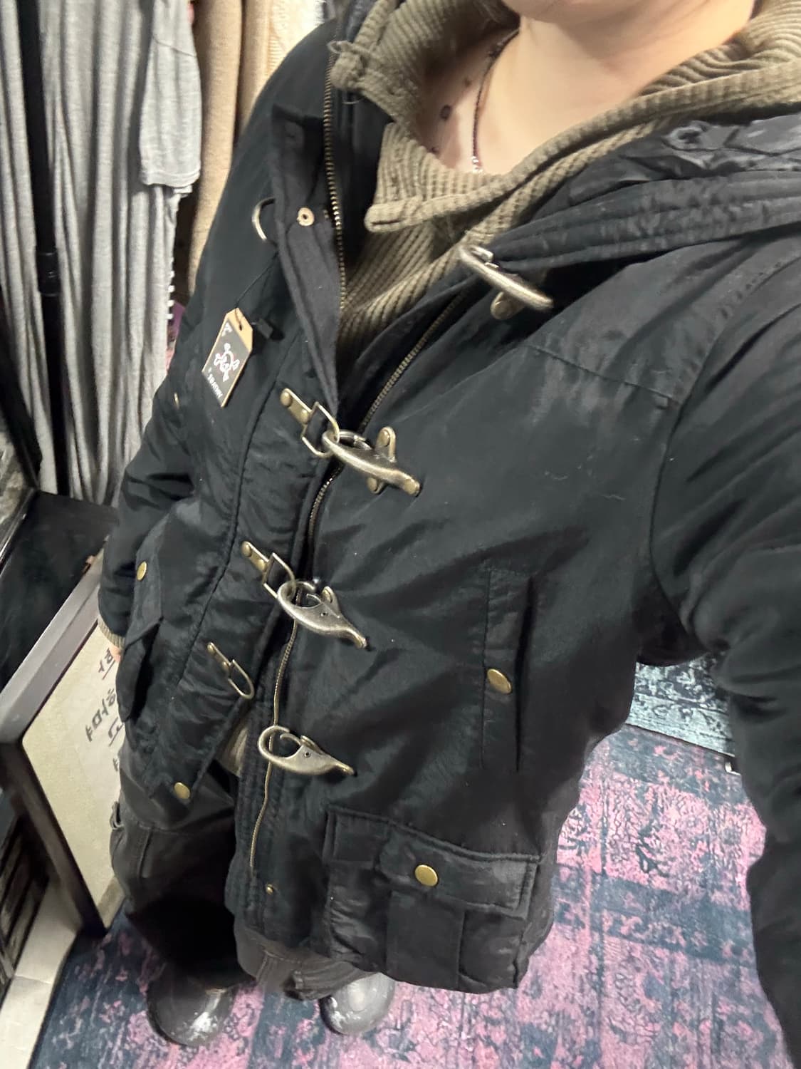 y2k 빈티지 더플 롱파카 블랙 후드퍼 코트 상품이미지4