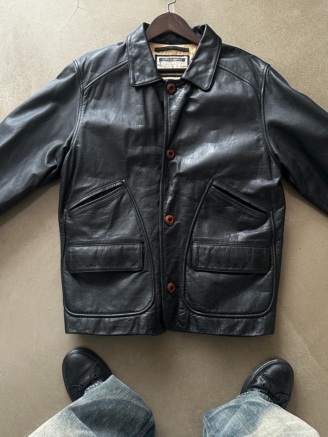 쉐비뇽 소가죽 레더 카코트 상품이미지1