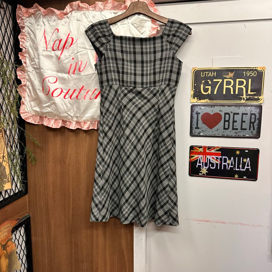 Black Gray Plaid Check Ribbon Dress  상품이미지2