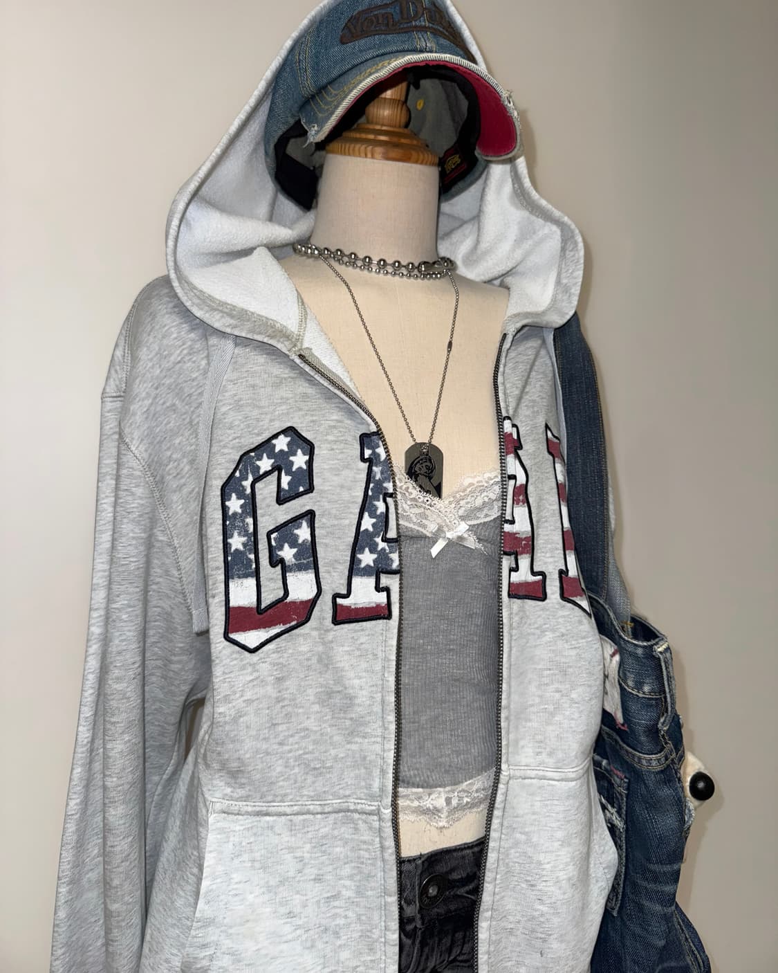 갭 성조기 그레이 후드집업 상품이미지6