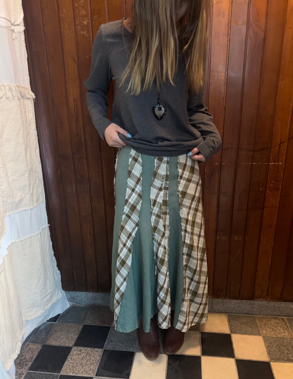 green eye patchwork skirt 상품이미지1