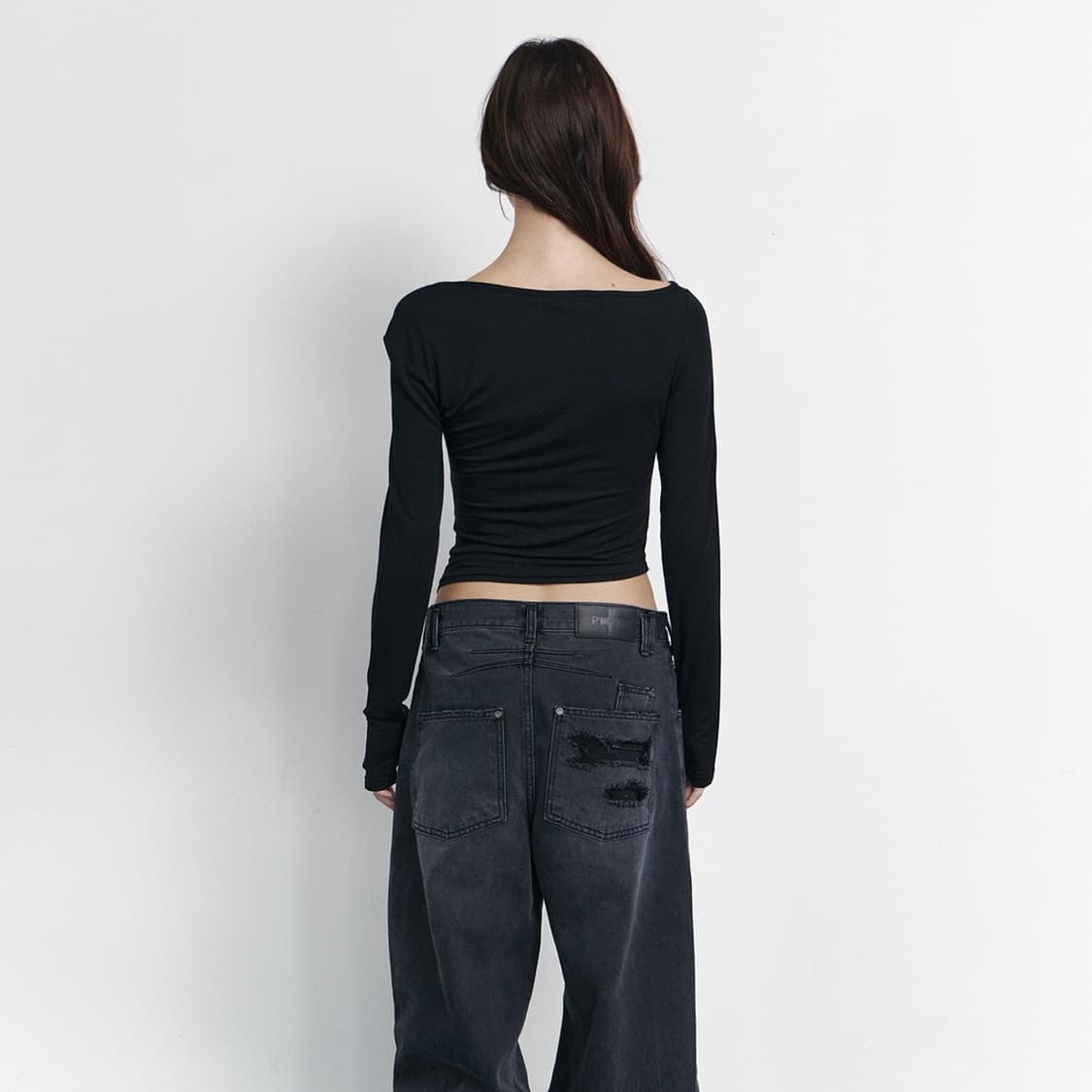 Sadie Unbal Shirring Long Sleeve Top 상품이미지4