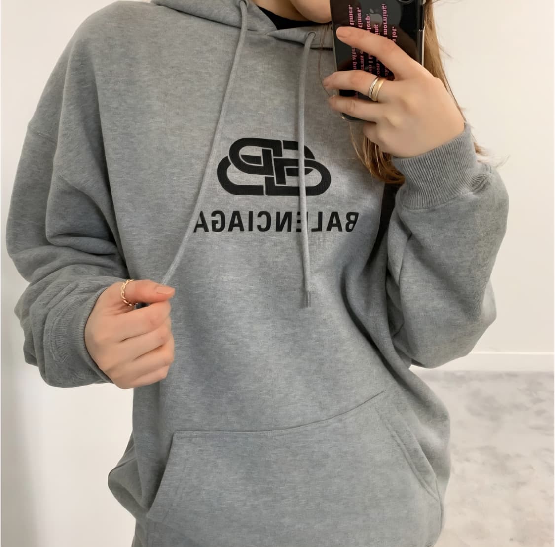 발렌시아가 BB 로고 오버핏 그레이 후드티 S 상품이미지1