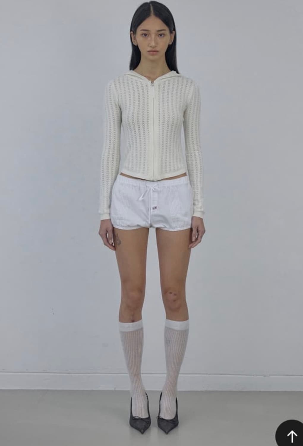 SCULPTOR 스컬프터 아이보리 아일렛 니트 집업 후드 후디 M 상품이미지3