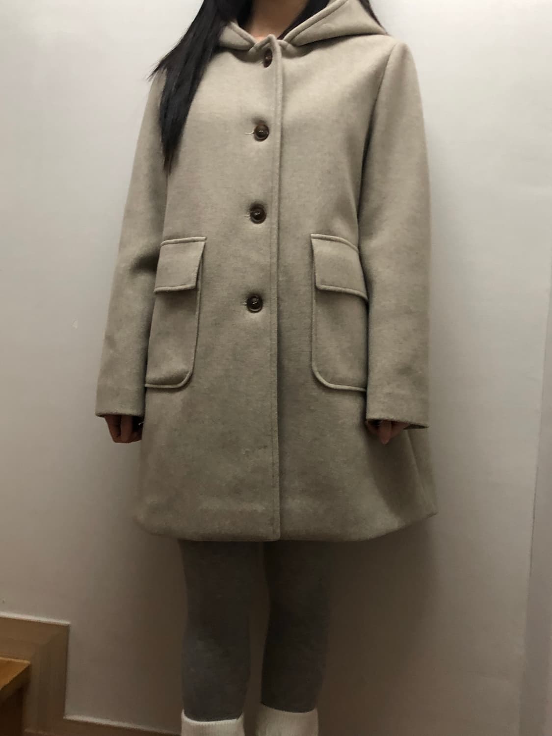 빈티지 오트밀 울 하프 코트 상품이미지4