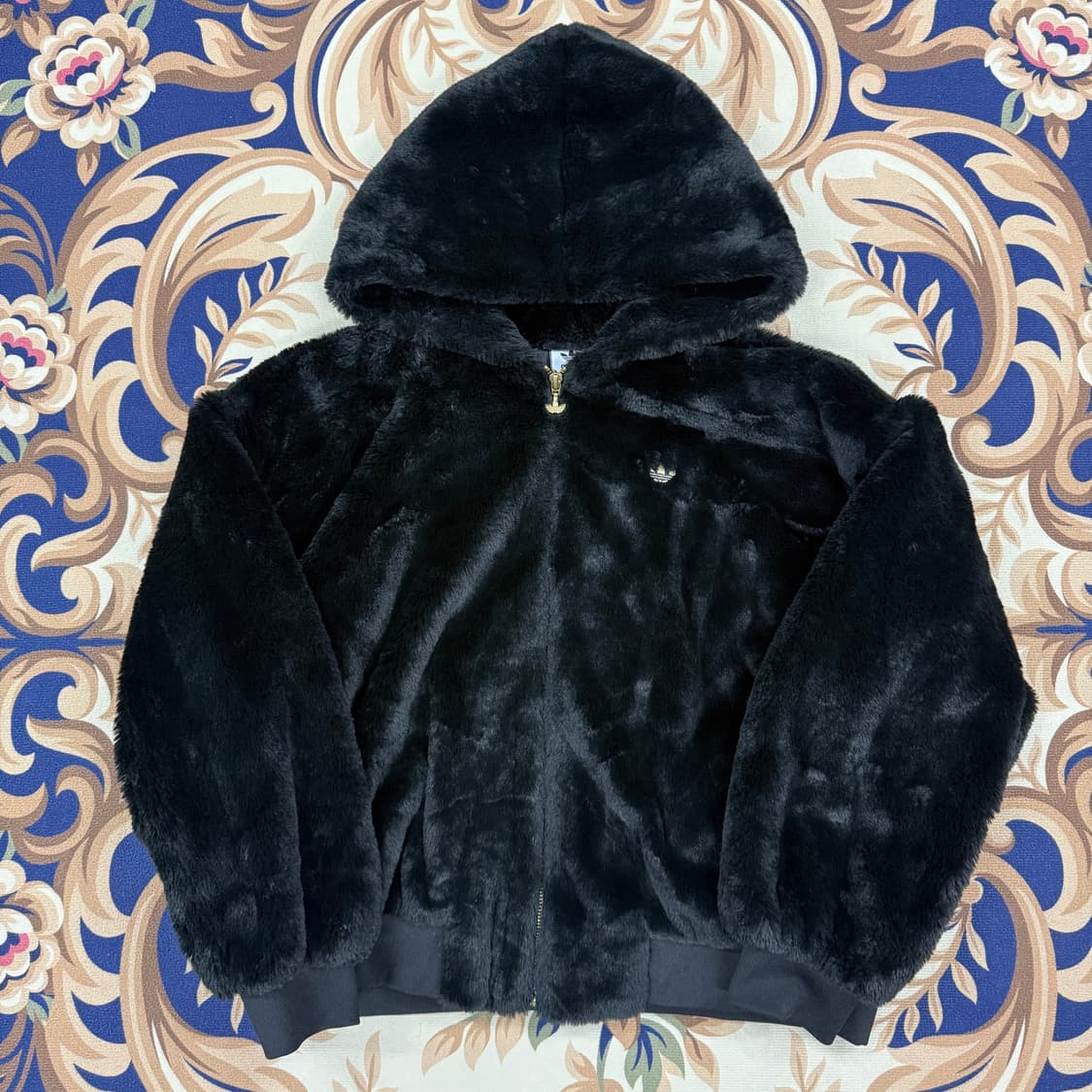 (S)아디다스 Adidas 퍼 후리스 후드 집업(블랙,뒷판빅로고) 상품이미지2