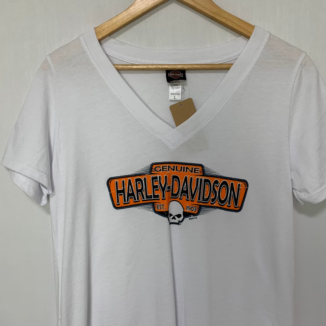 할리데이비슨 빈티지 화이트 브이넥 반팔 티셔츠 L 상품이미지2