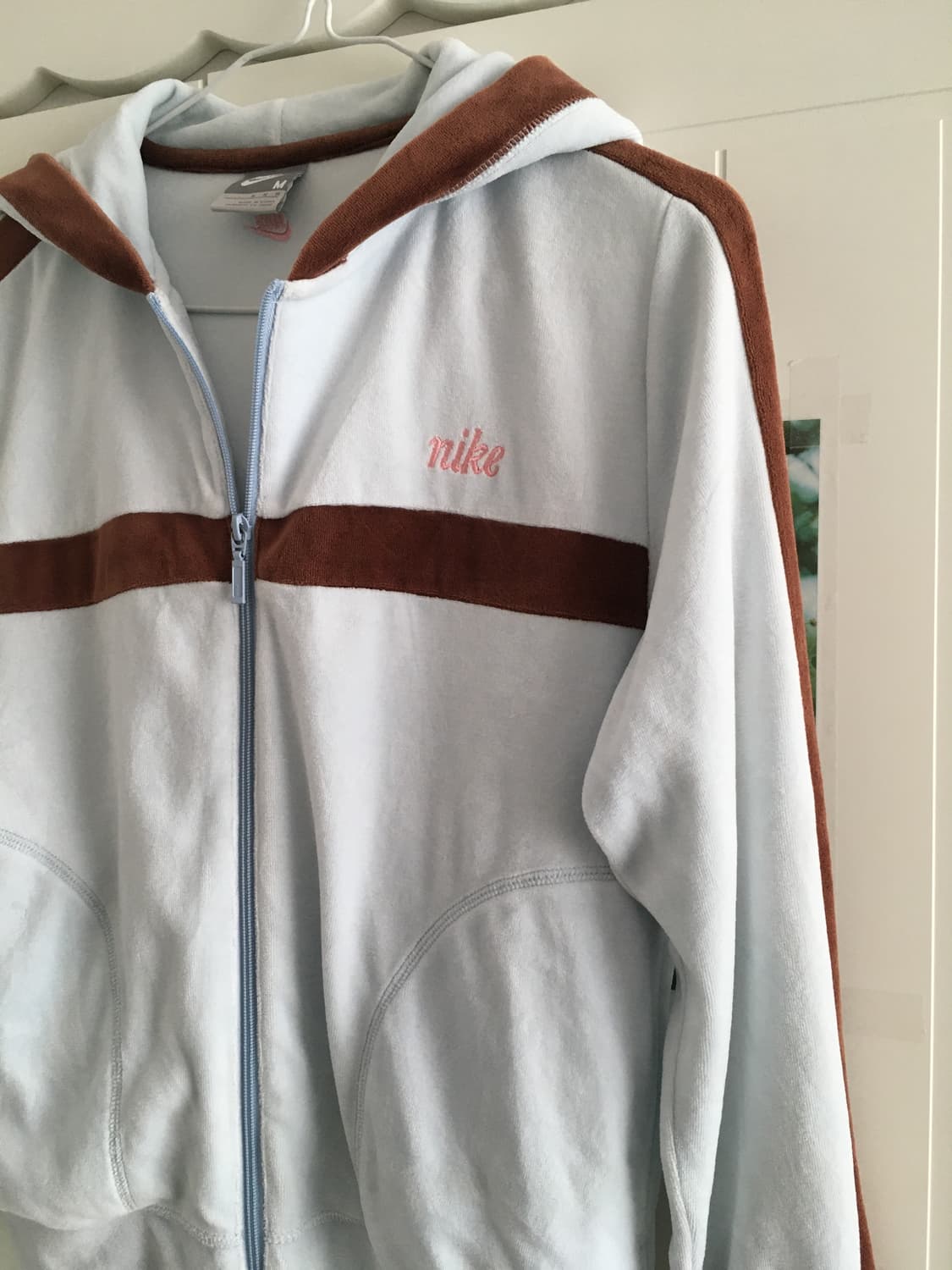 빈티지 하늘색브라운 벨벳 후리스후드집업 극희귀대장핀터깔달천깔stc진리어항 상품이미지3