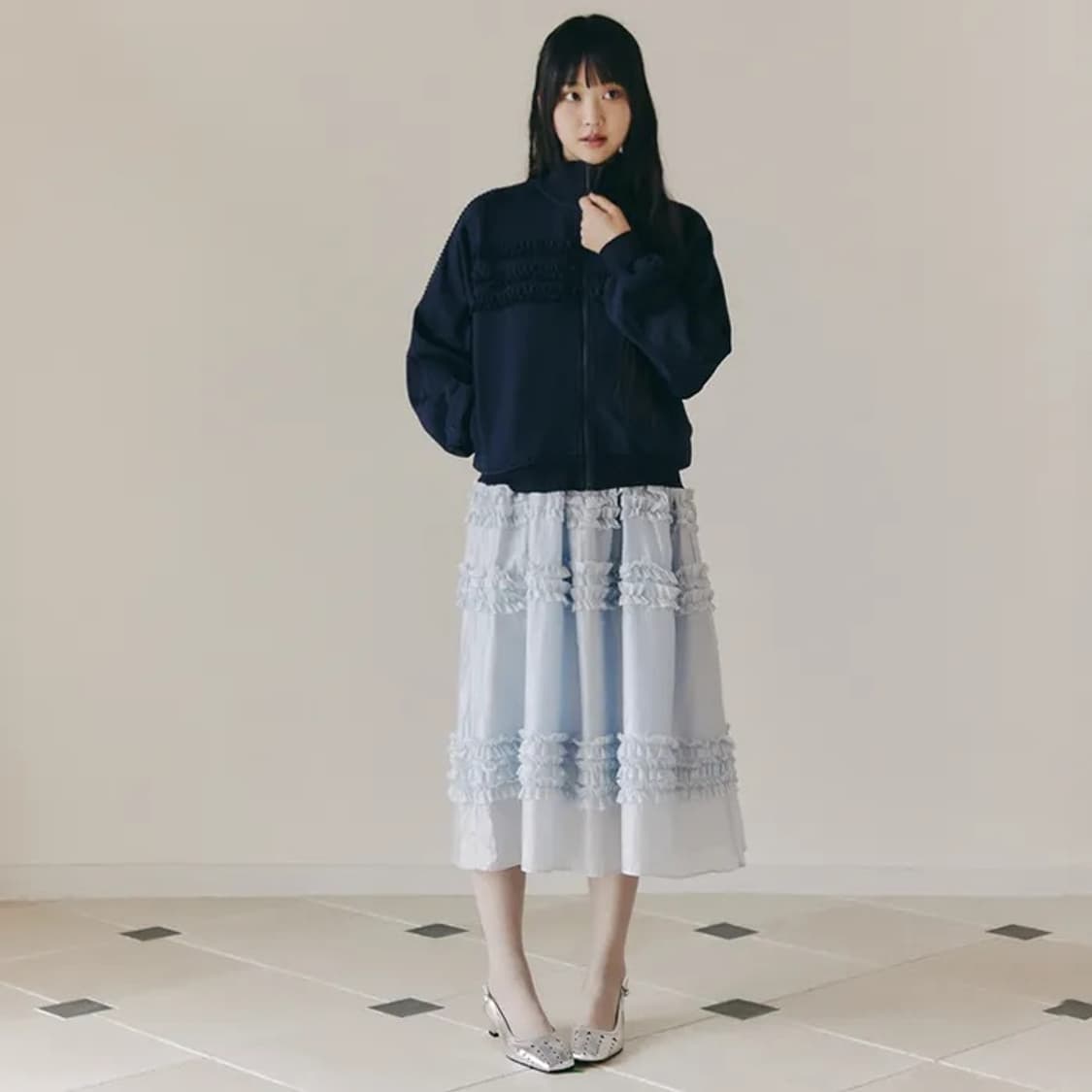 셀러테일즈 시어 프릴 롱 원피스 상품이미지3