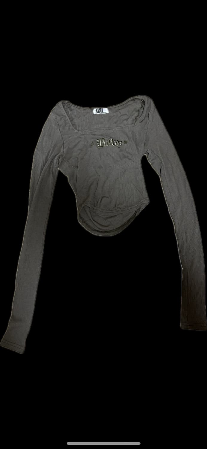 카키 슬림핏 골지 크롭티 상품이미지1