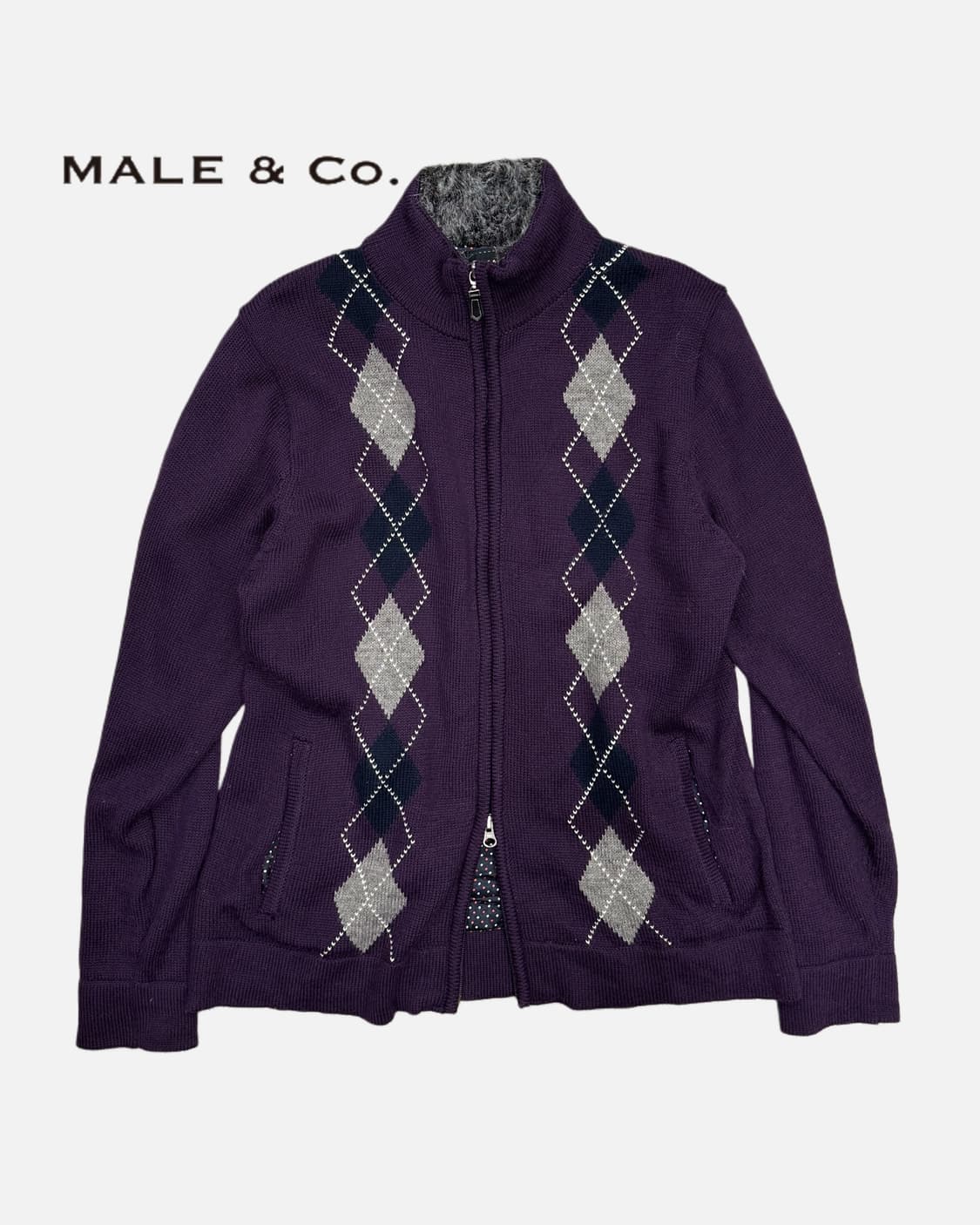 MALE&CO. purple argyle knit zip-up 상품이미지1