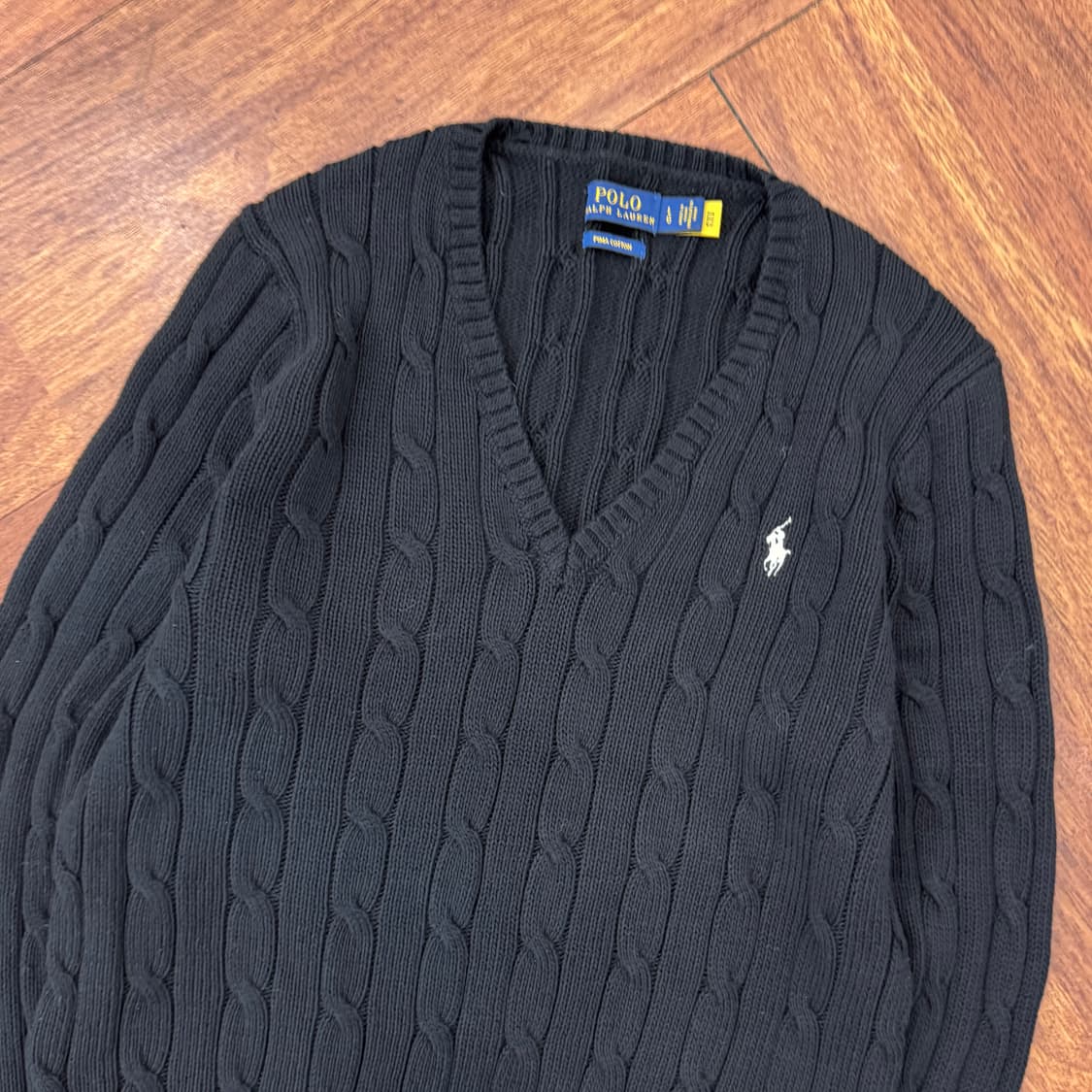 여성용 L 폴로 랄프로렌 피마코튼 브이넥 케이블 블랙 니트  상품이미지2