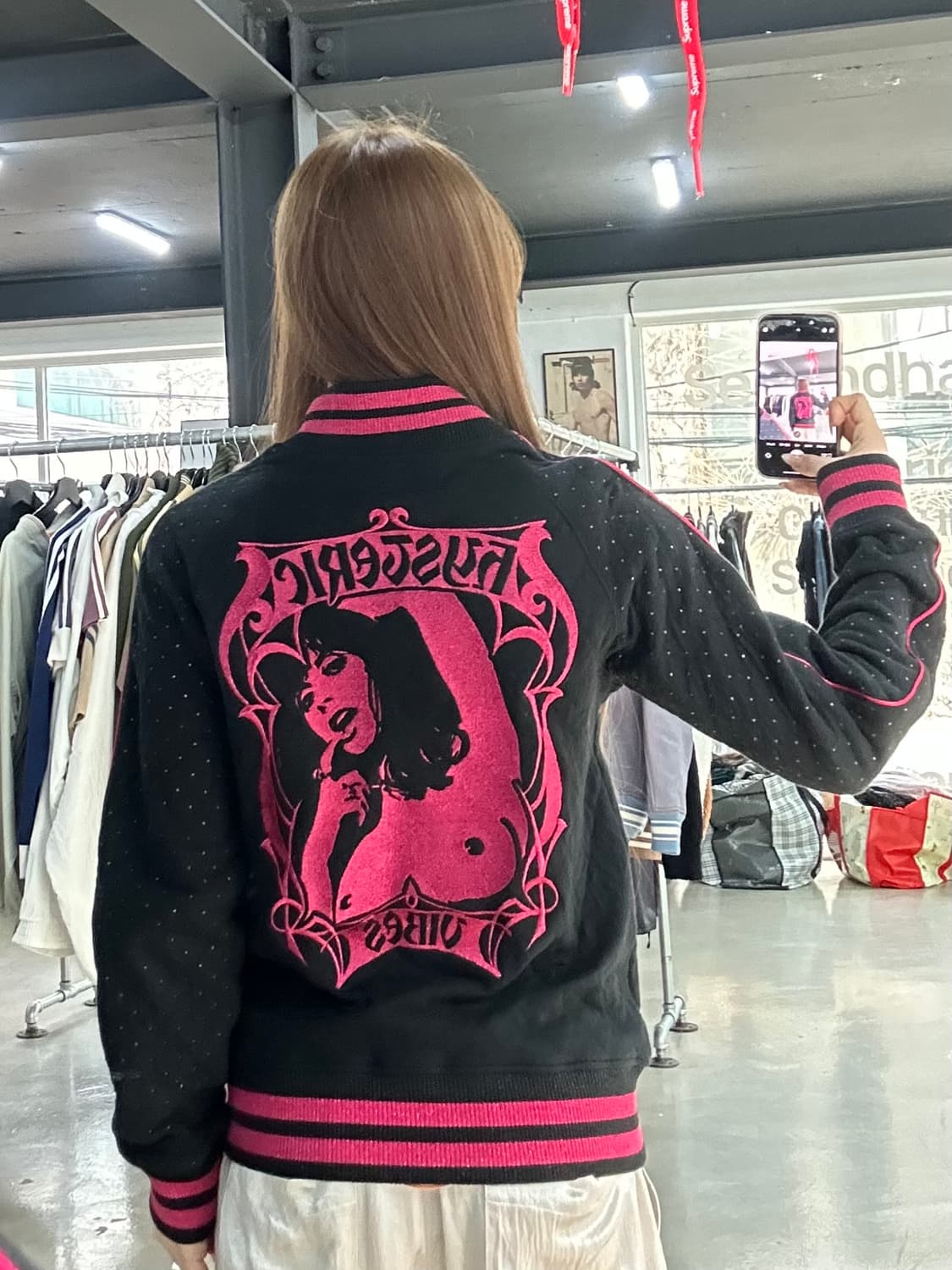 히스테릭글래머 핑크도트 히스걸 퀼팅 바시티자켓 상품이미지1