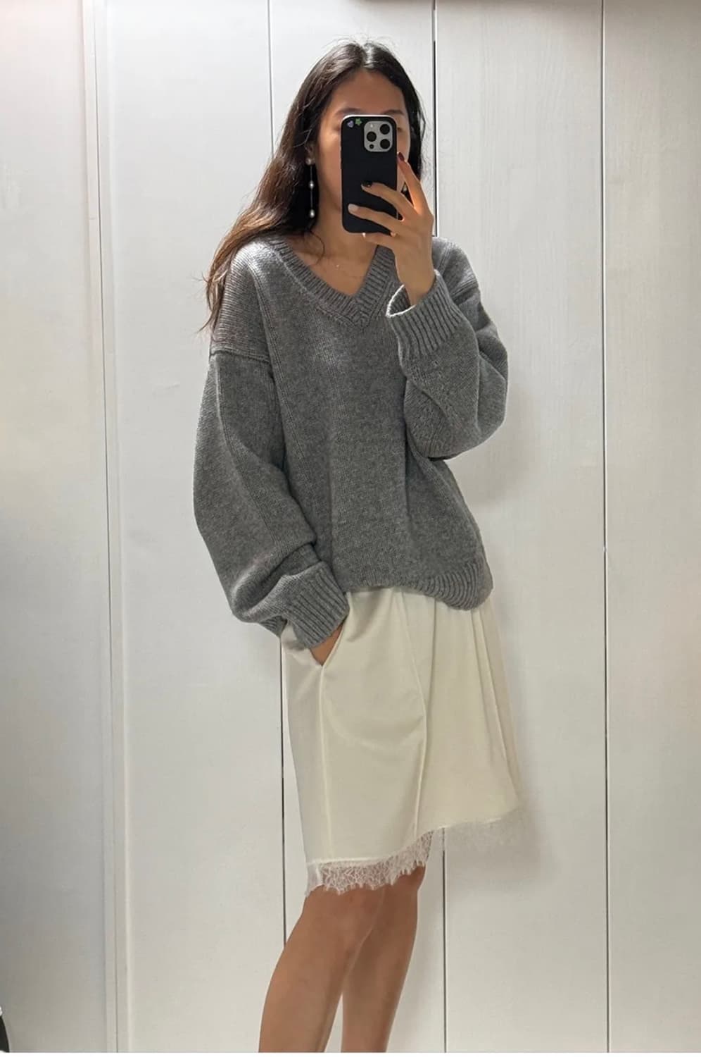 Fritur 프리터 26SS 화이트 새틴 미디스커트 상품이미지2