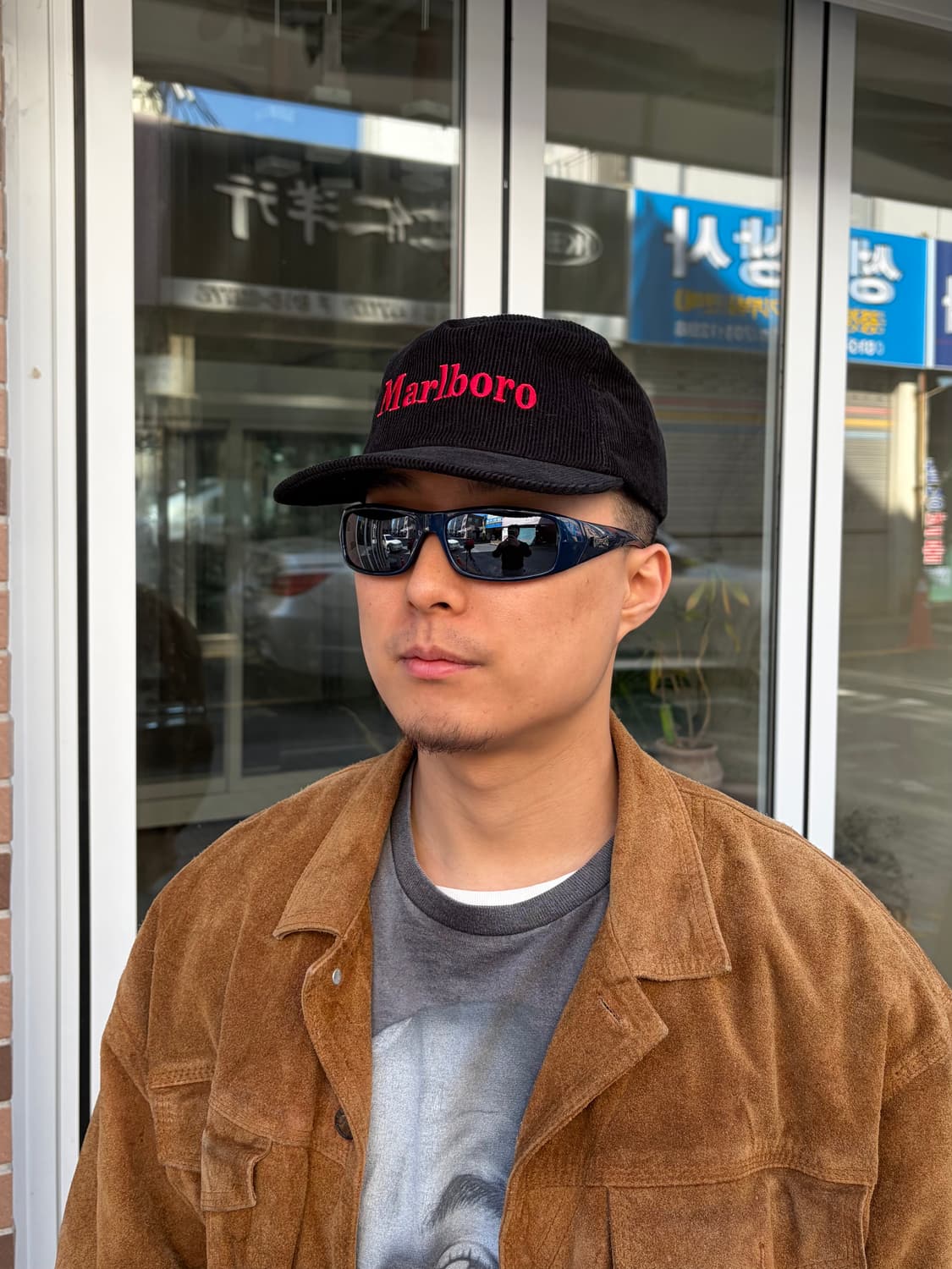 Marlboro logo corduroy black trucker cap 상품이미지1