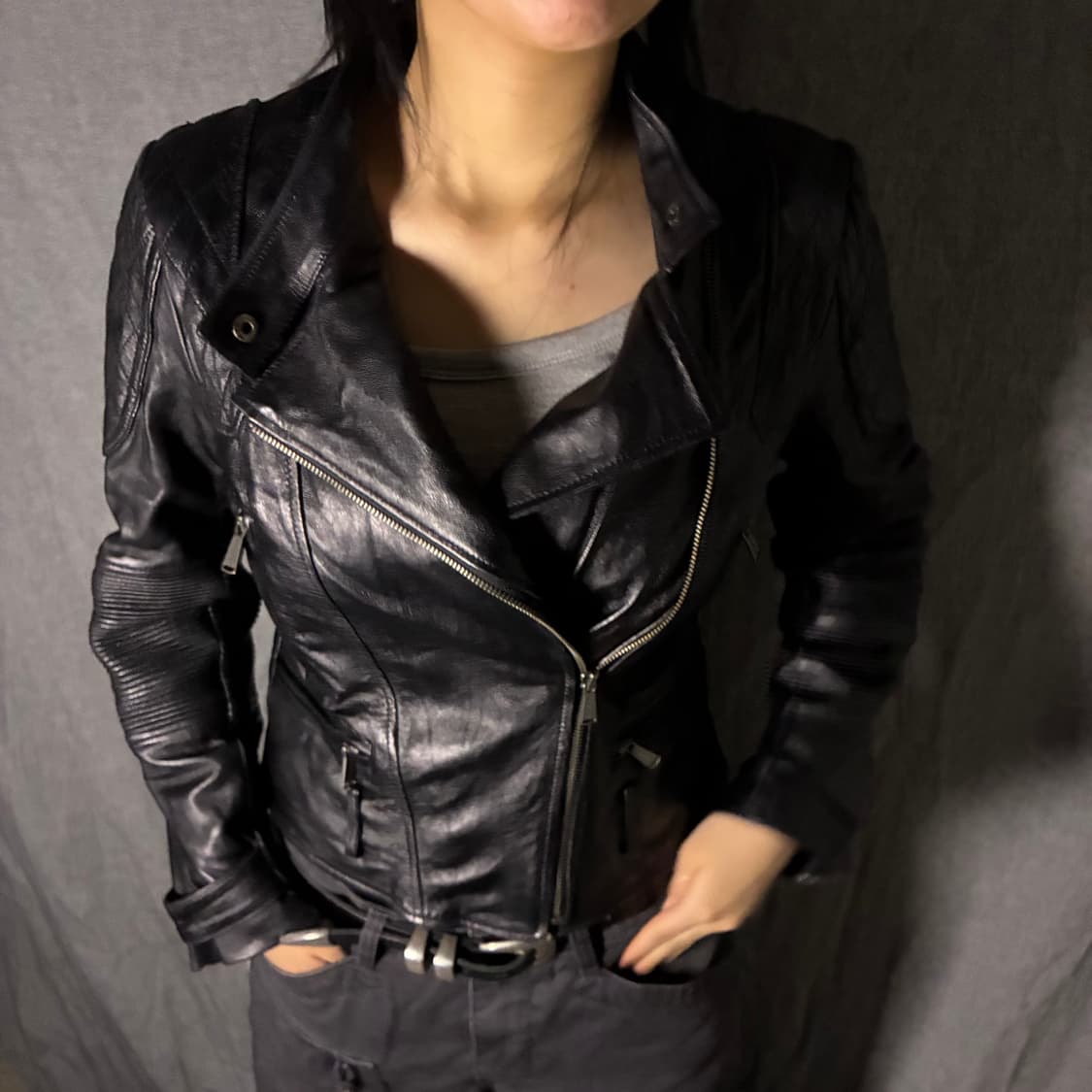 vintage black leather jacket 상품이미지3