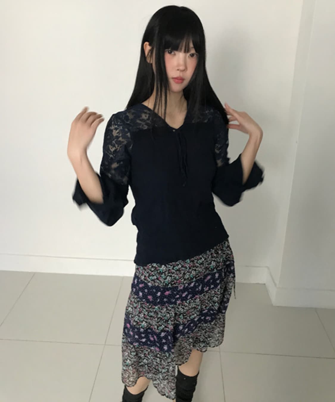 Lace ribbon blouse t 상품이미지1