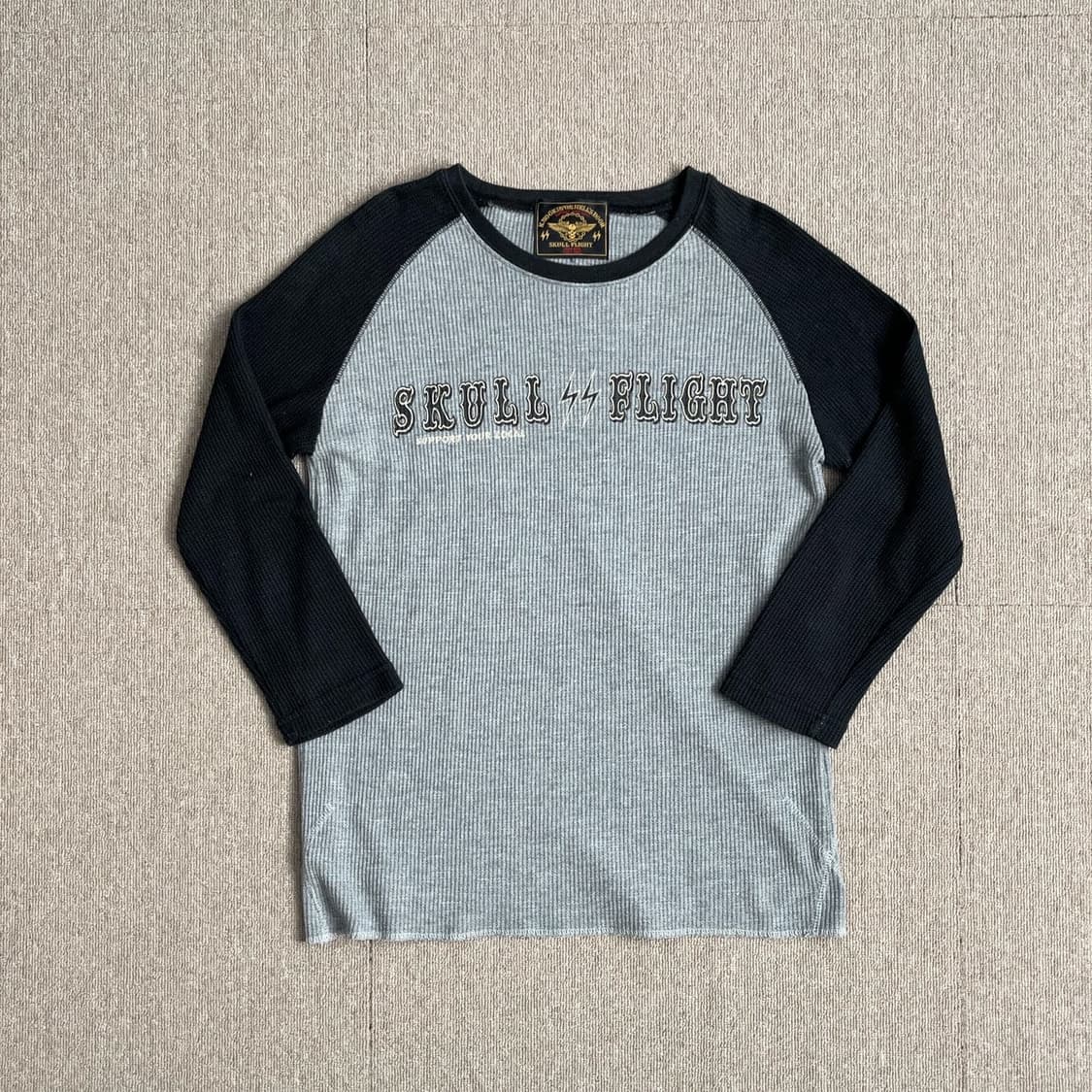스컬 플라이트 십자가 그래픽 써멀 와플 티셔츠 슬리브 상품이미지2