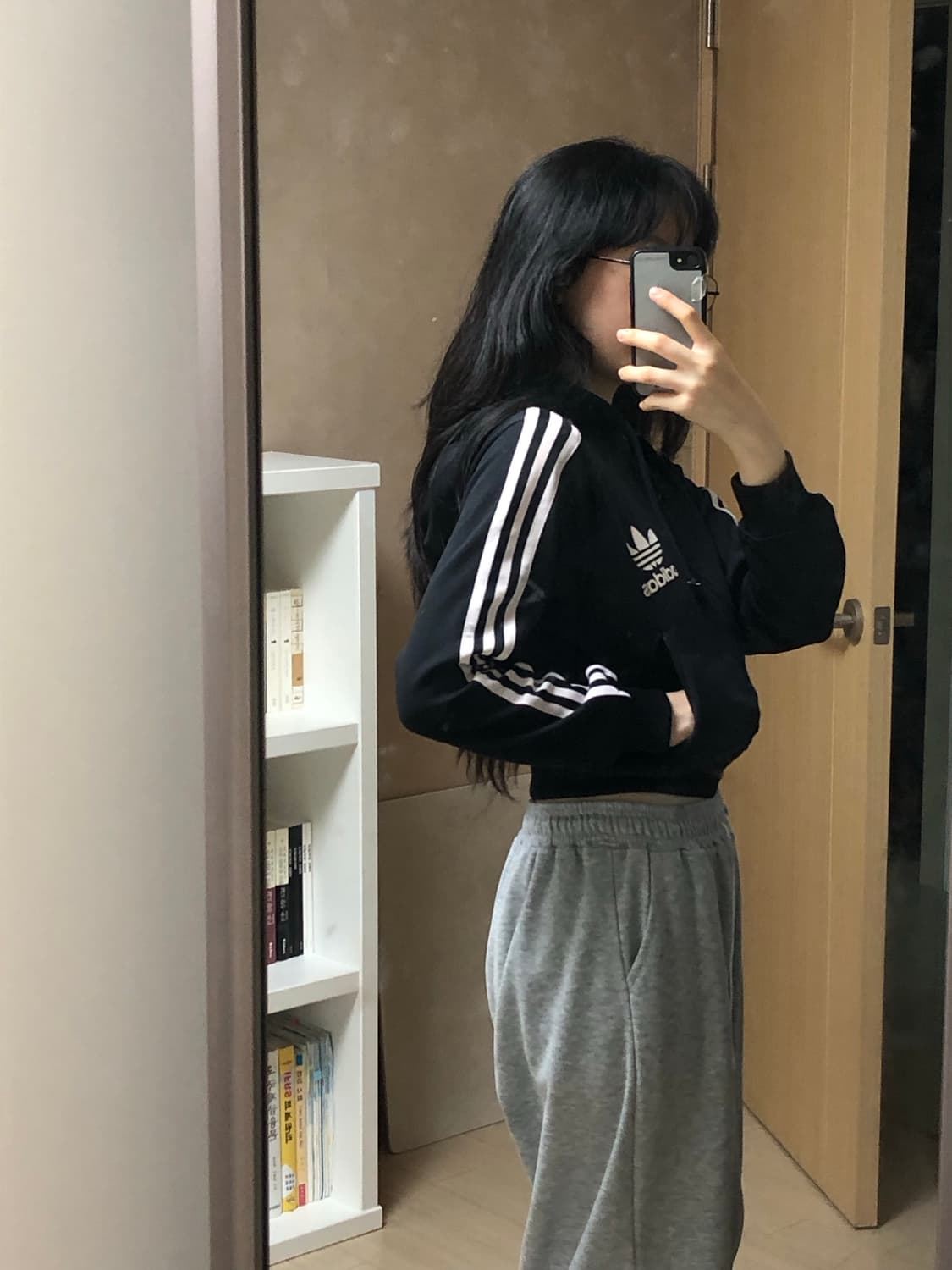 S 빈티지 아디다스 크롭 져지 후드집업 흰검 상품이미지1