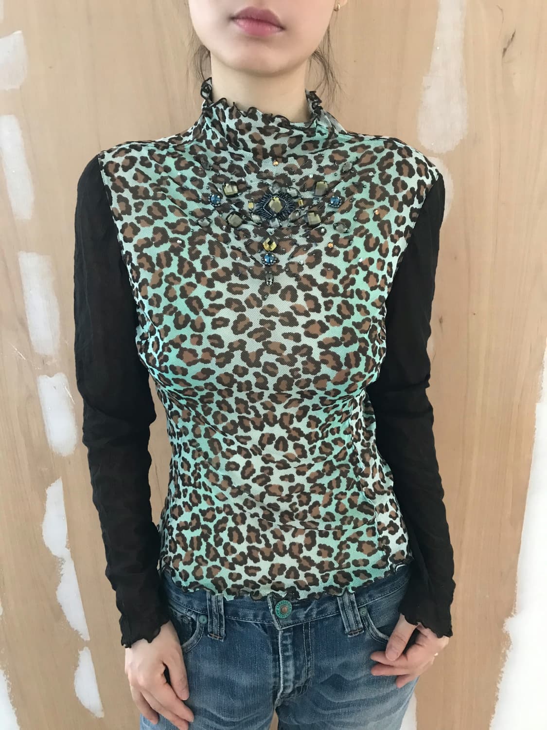 vintage blue pattern mash top 상품이미지1