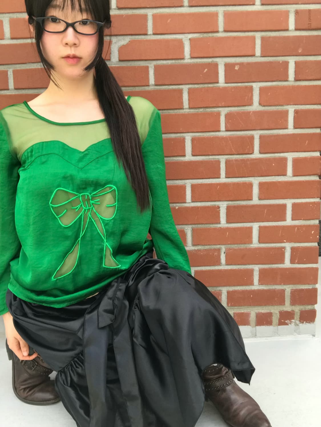  vintage green ribbon top 상품이미지1