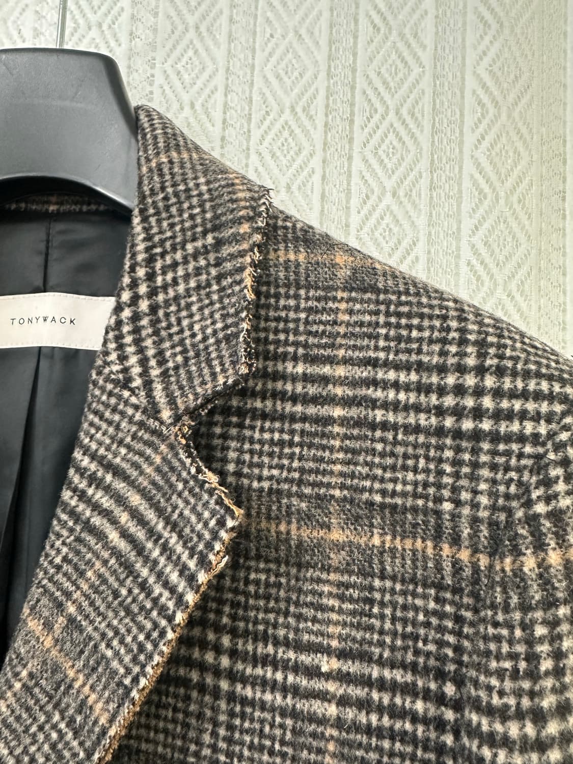 (M)토니웩 크루도 커팅 체크 울 코트 브라운 상품이미지4