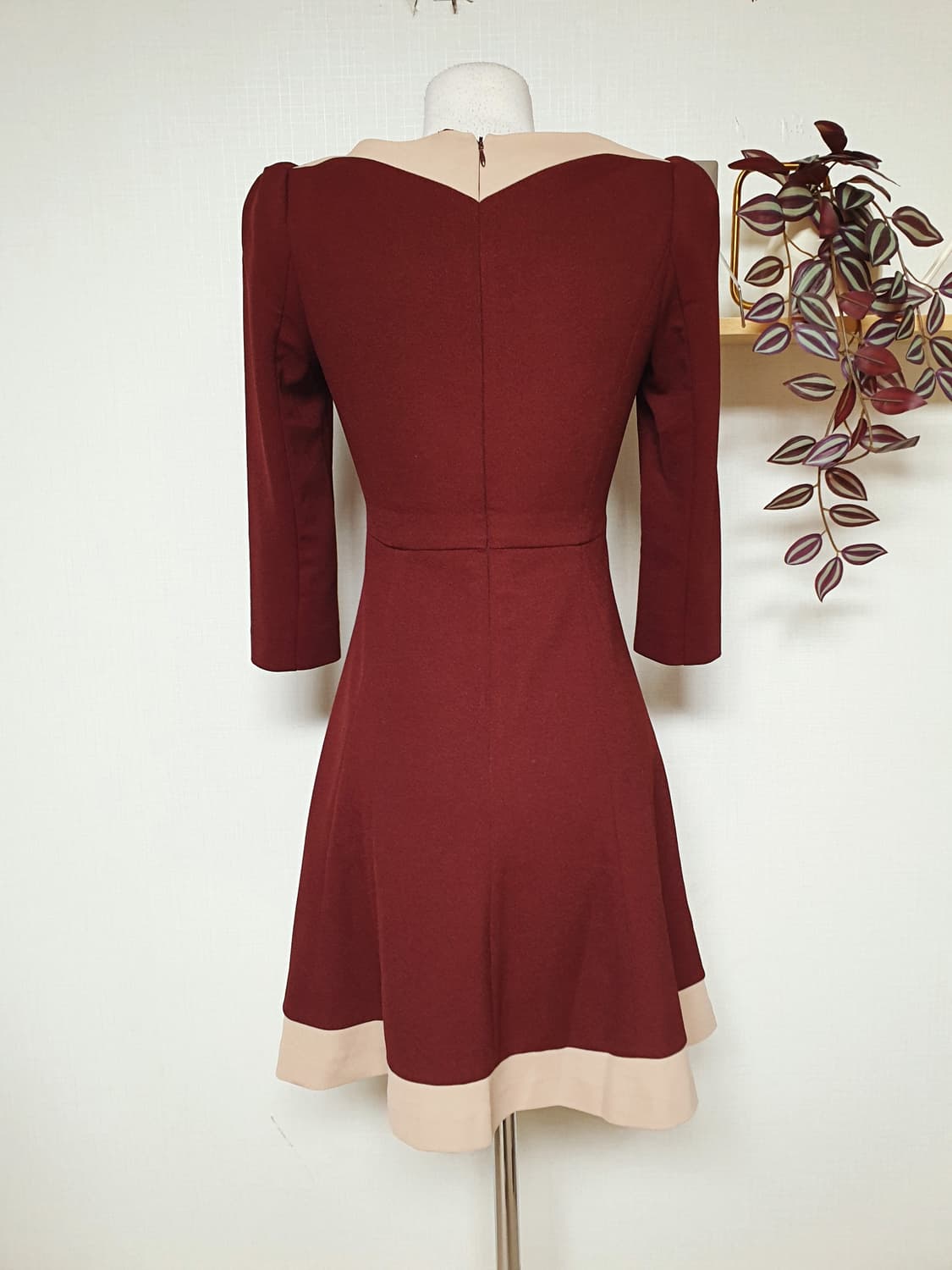 케네스레이디  배색원피스 55 미니 버건디 상품이미지2