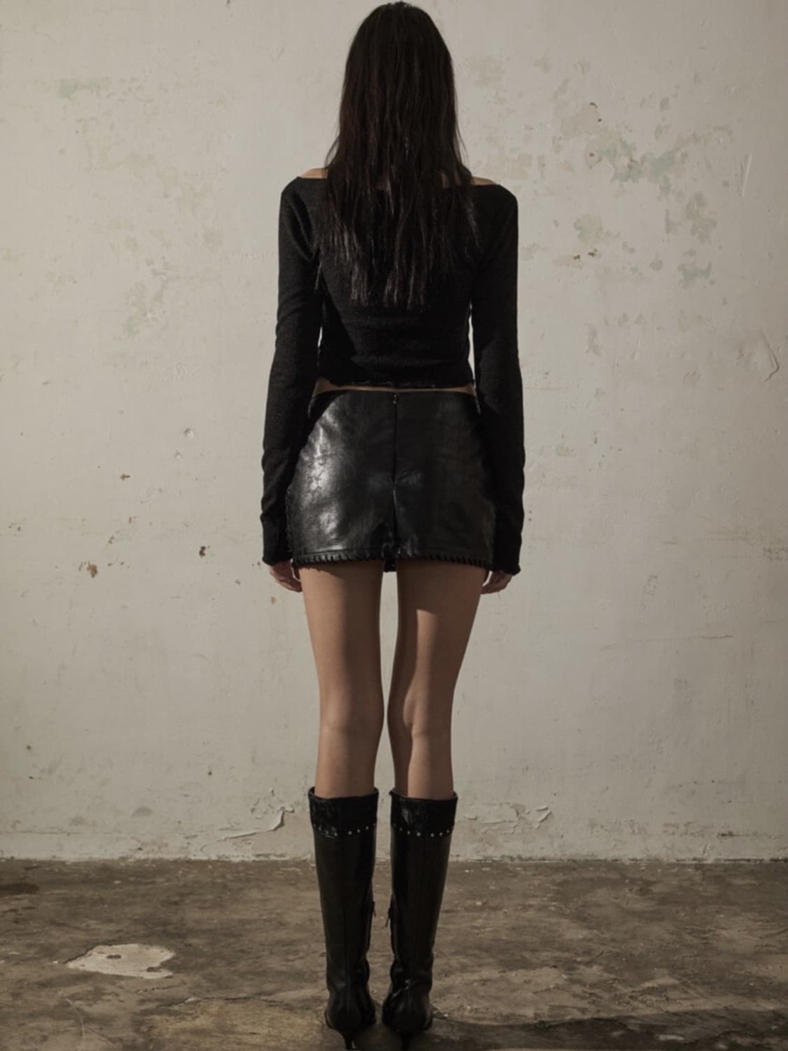 보헤미안서울 스티치 레더 스커트 상품이미지6