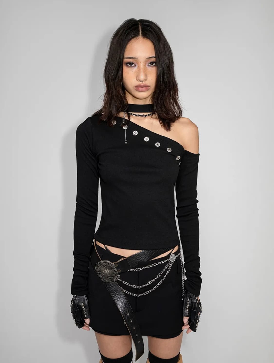 YEEL(leey) UNBALANCE BUTTON TOP BLACK 상품이미지1