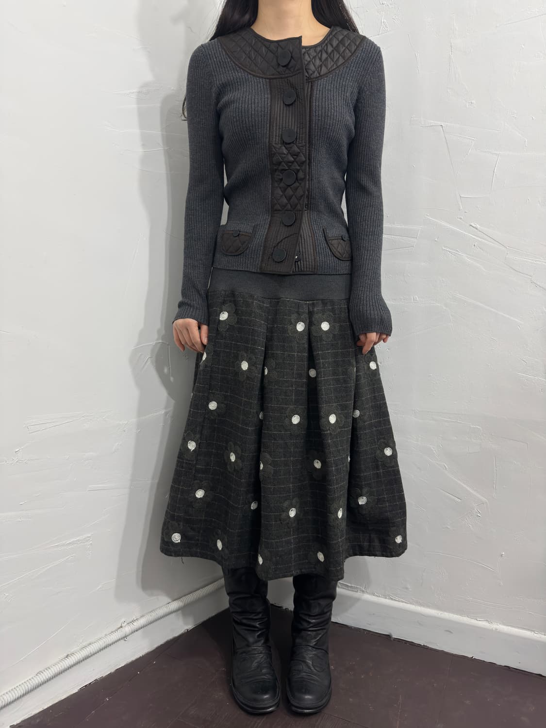 flower wool pleats skirt 상품이미지2